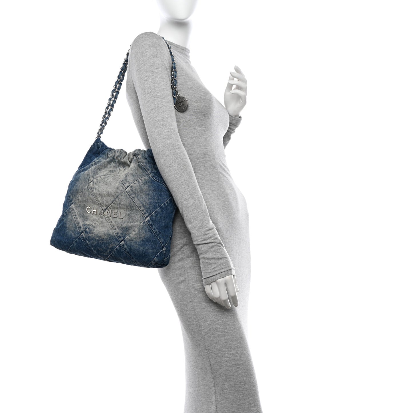 Denim Quilted Small Chanel 22 Blue