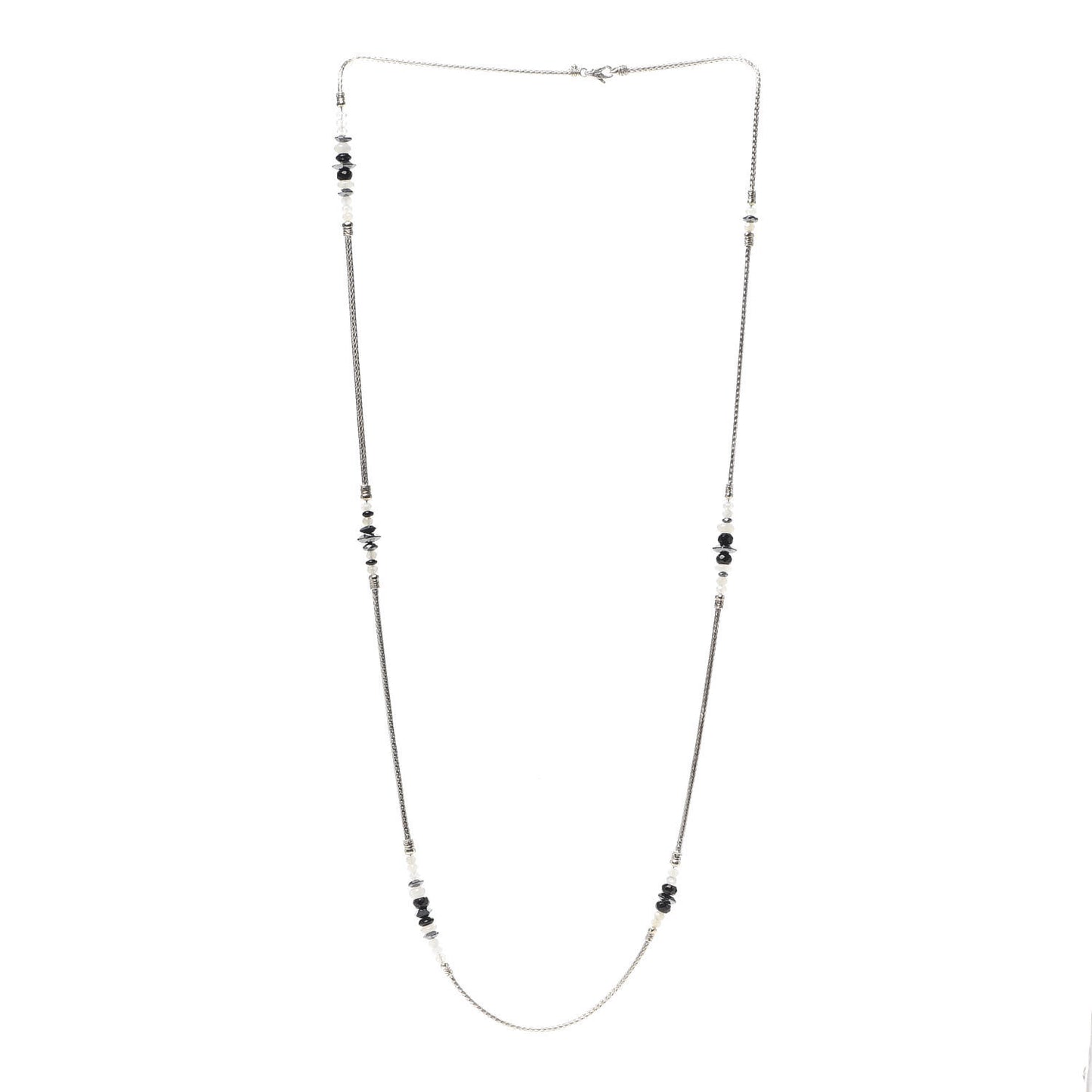 Sterling Silver Hematite Moonstone Black Onyx Classic Chain Station Necklace