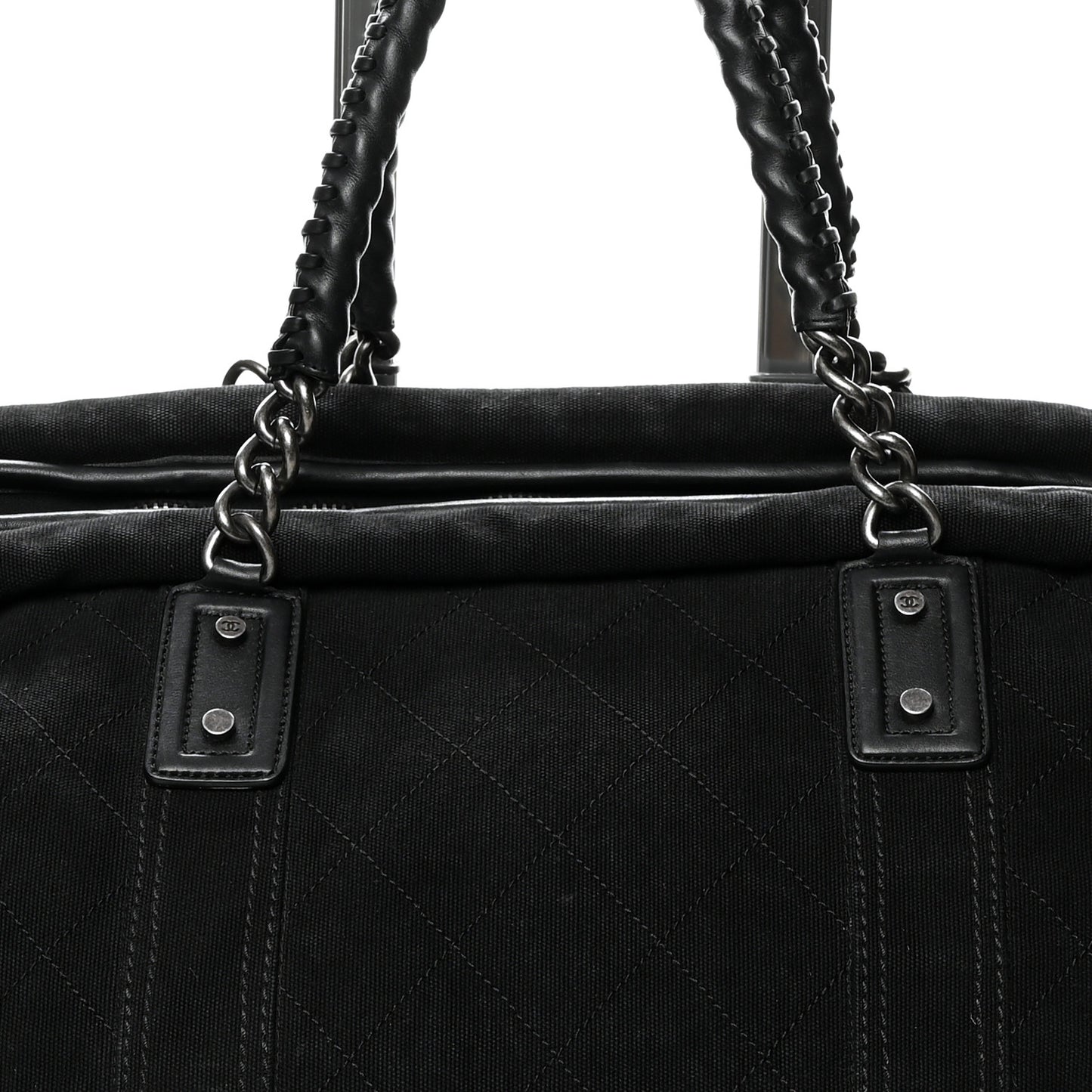 Washed Toile Calfskin Quilted Trolley Black