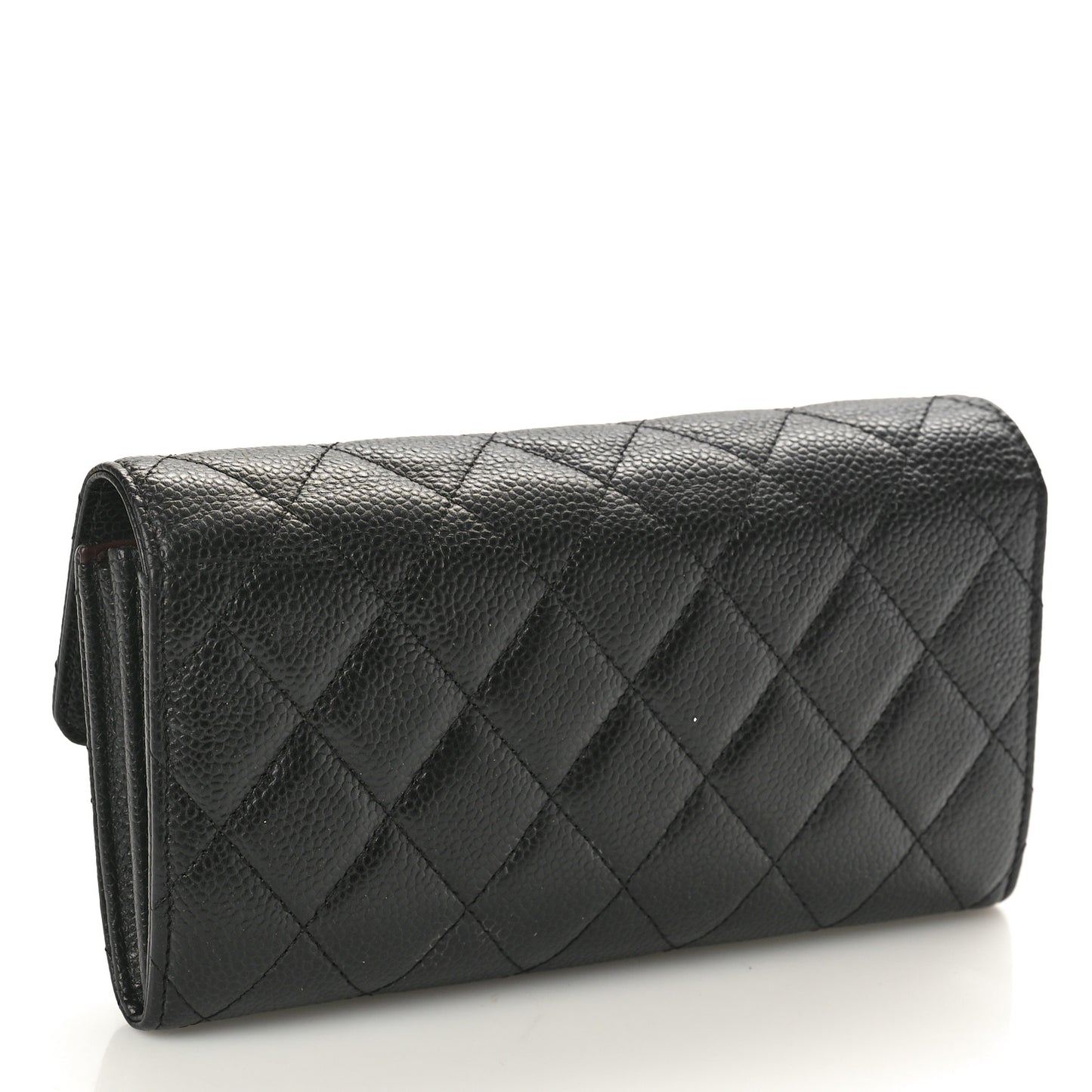 Caviar Quilted Large Gusset Flap Wallet Black
