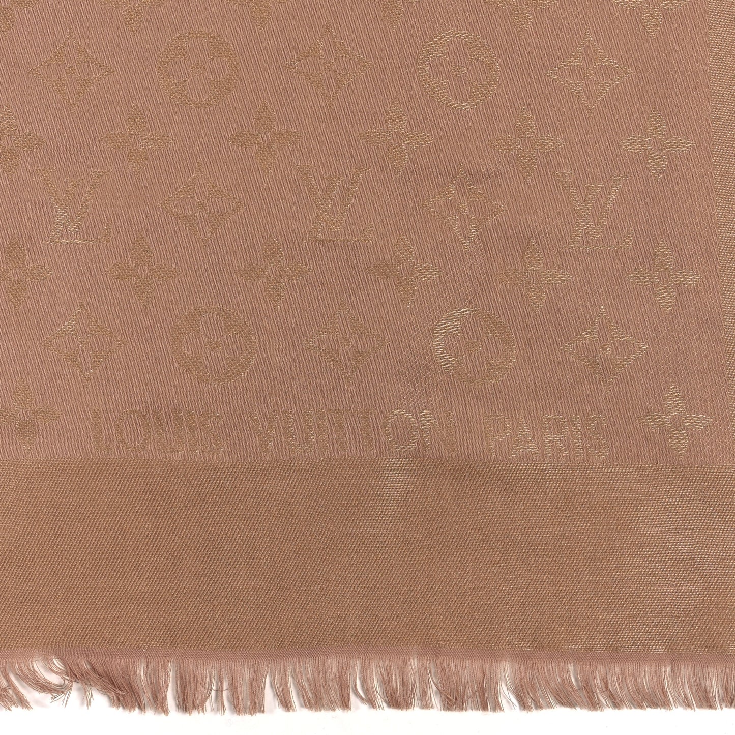 Silk Lurex Wool Monogram Shine Shawl Light Brown Gold