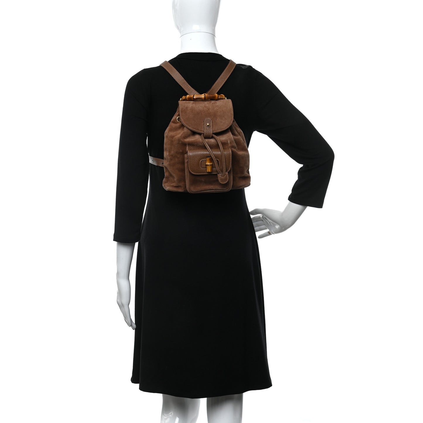 Suede Calfskin Bamboo Backpack Brown