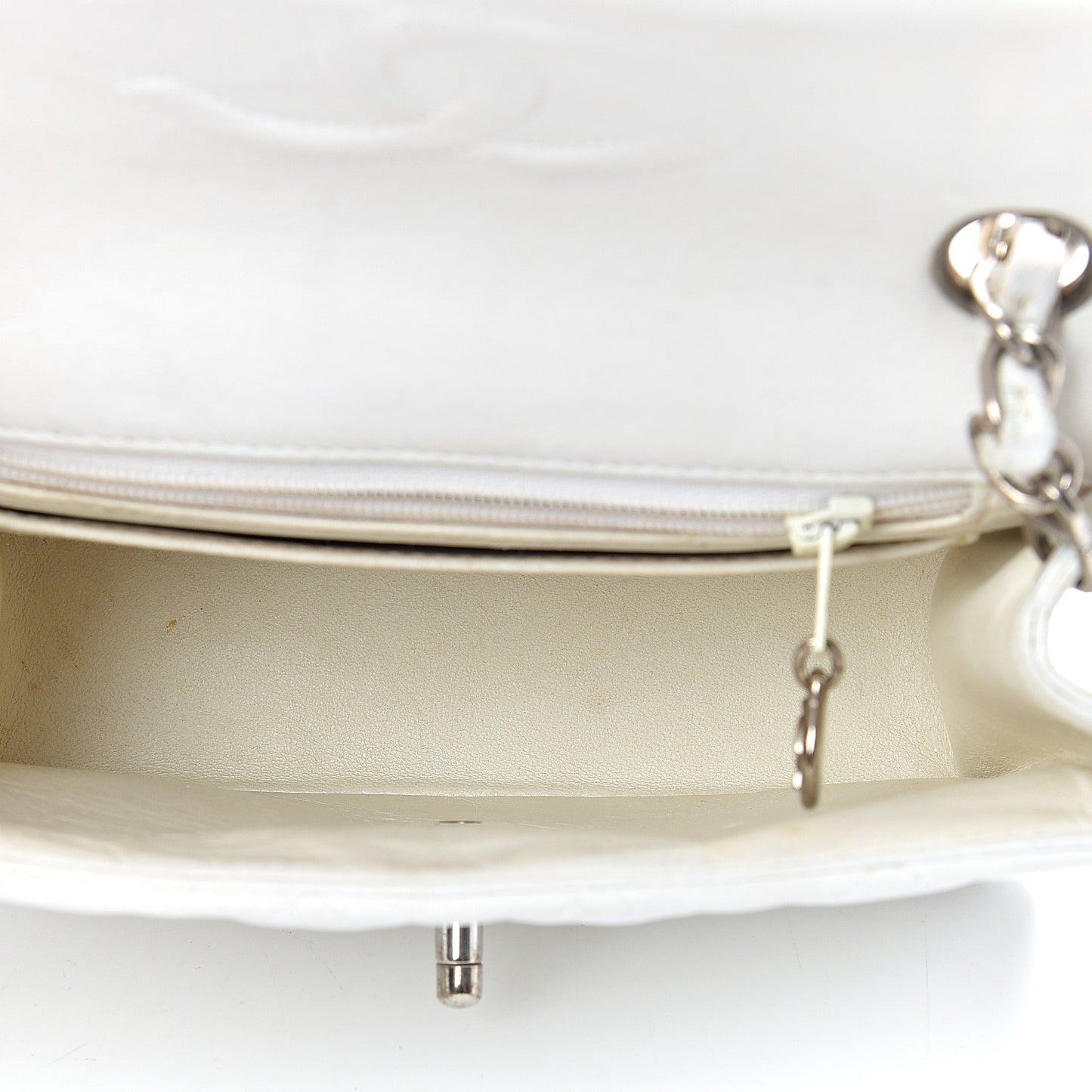 Lambskin Quilted Mini Square Flap White