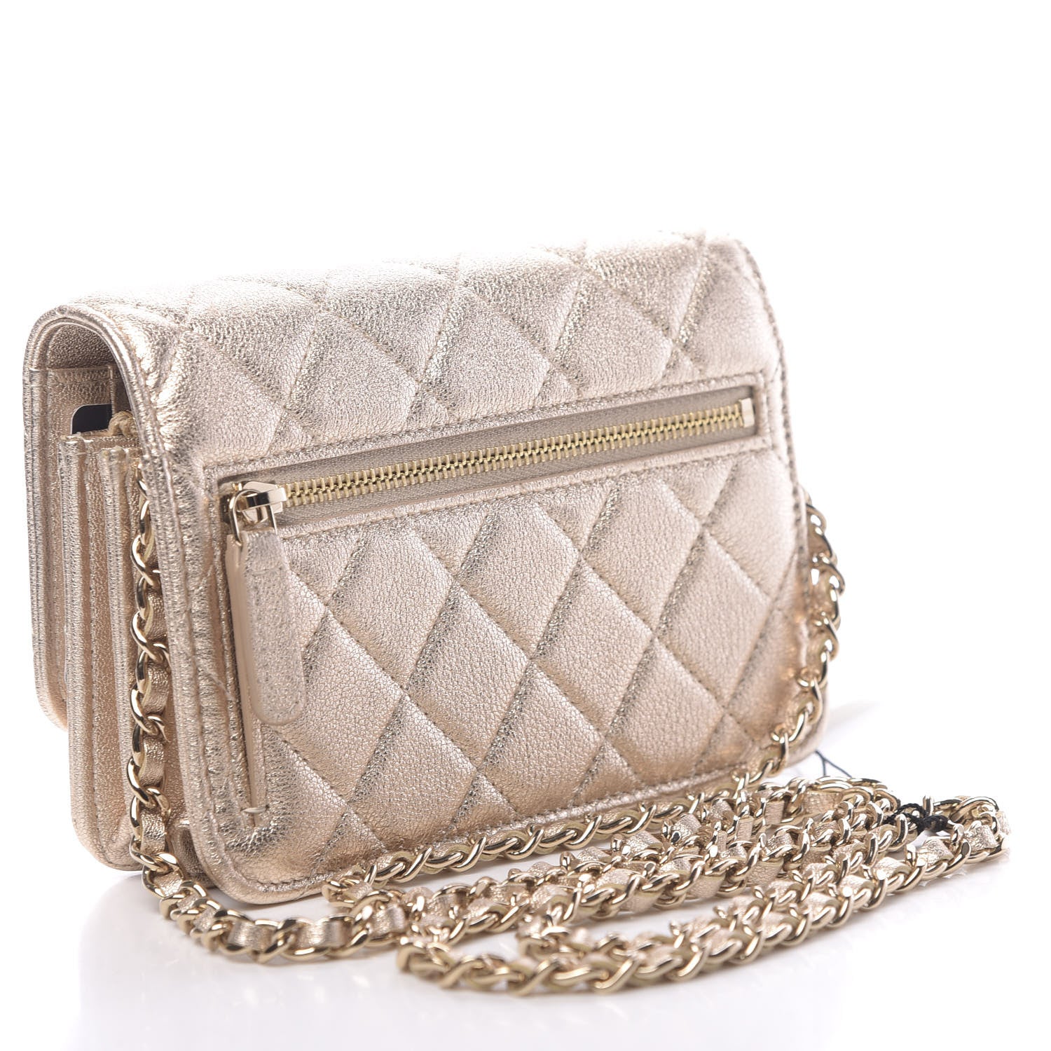 Chanel Metallic Lambskin Quilted Mini Wallet On Chain WOC Gold 4 of 12