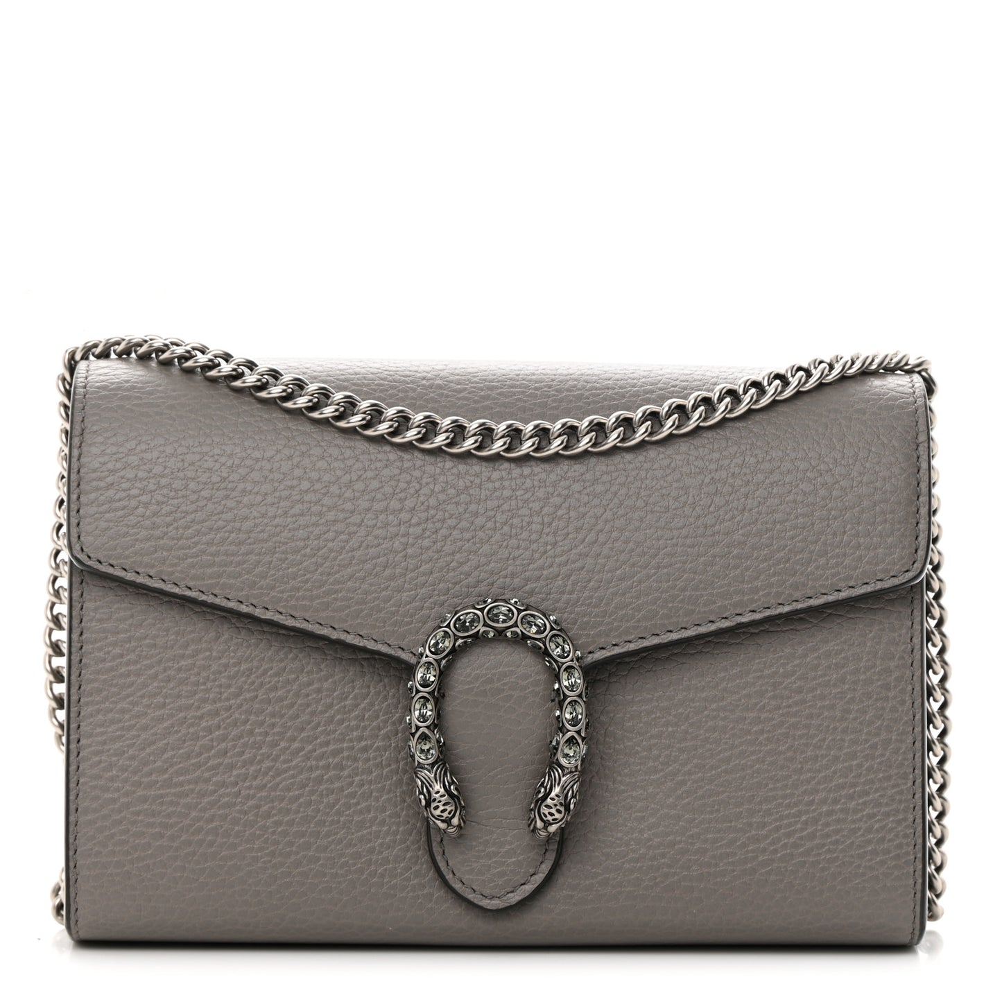 Dollar Calfskin Crystal Mini Dionysus Chain Wallet Dusty Grey Black Diamond