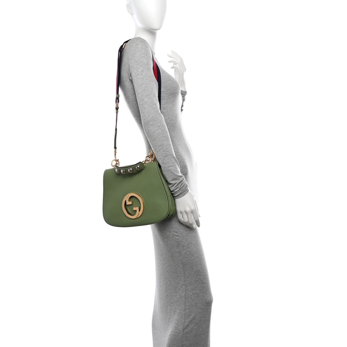 Roxy Calfskin Web Medium Blondie Top Handle Shoulder Flap Bag Salamander Green