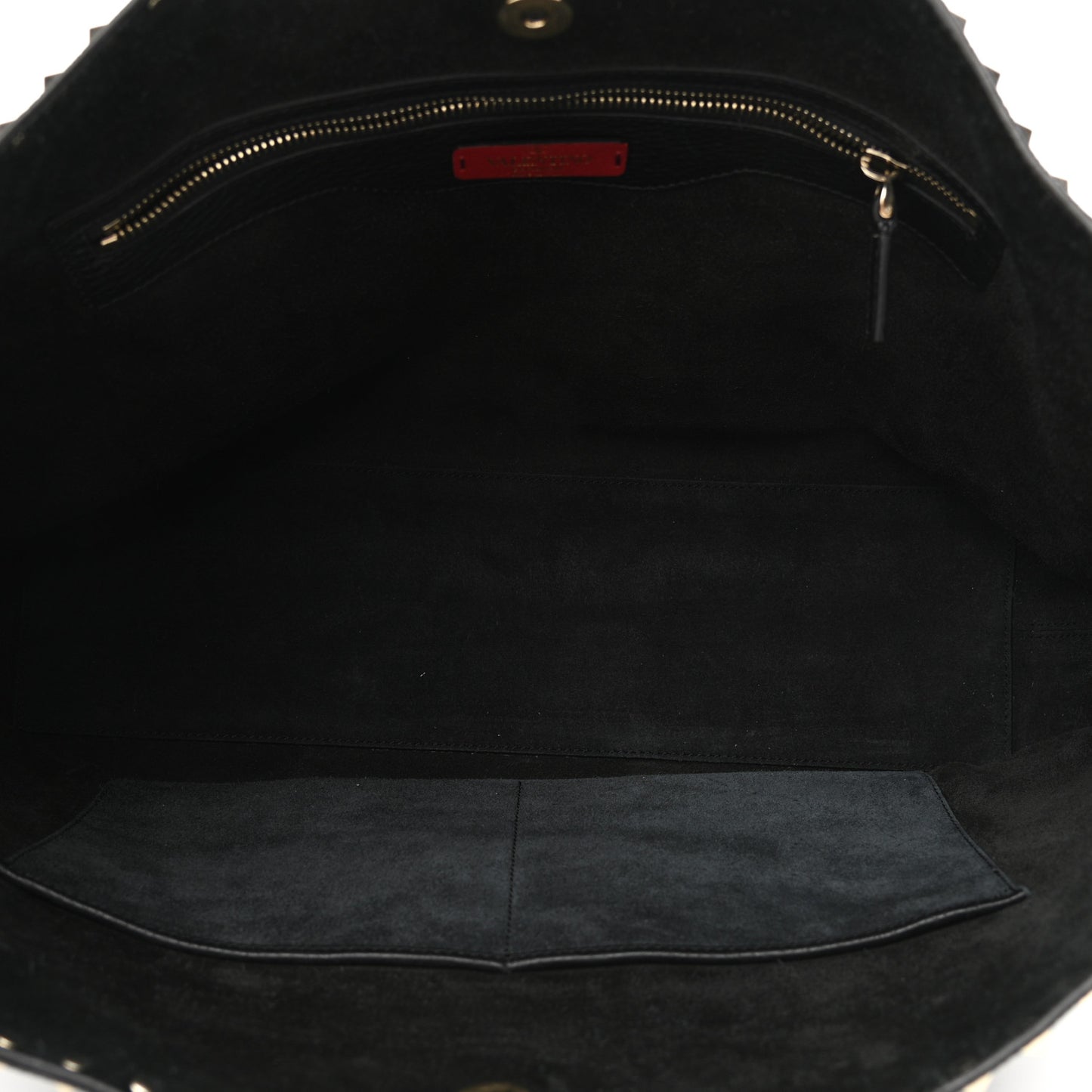 Grained Calfskin Rockstud Shoulder Tote Black