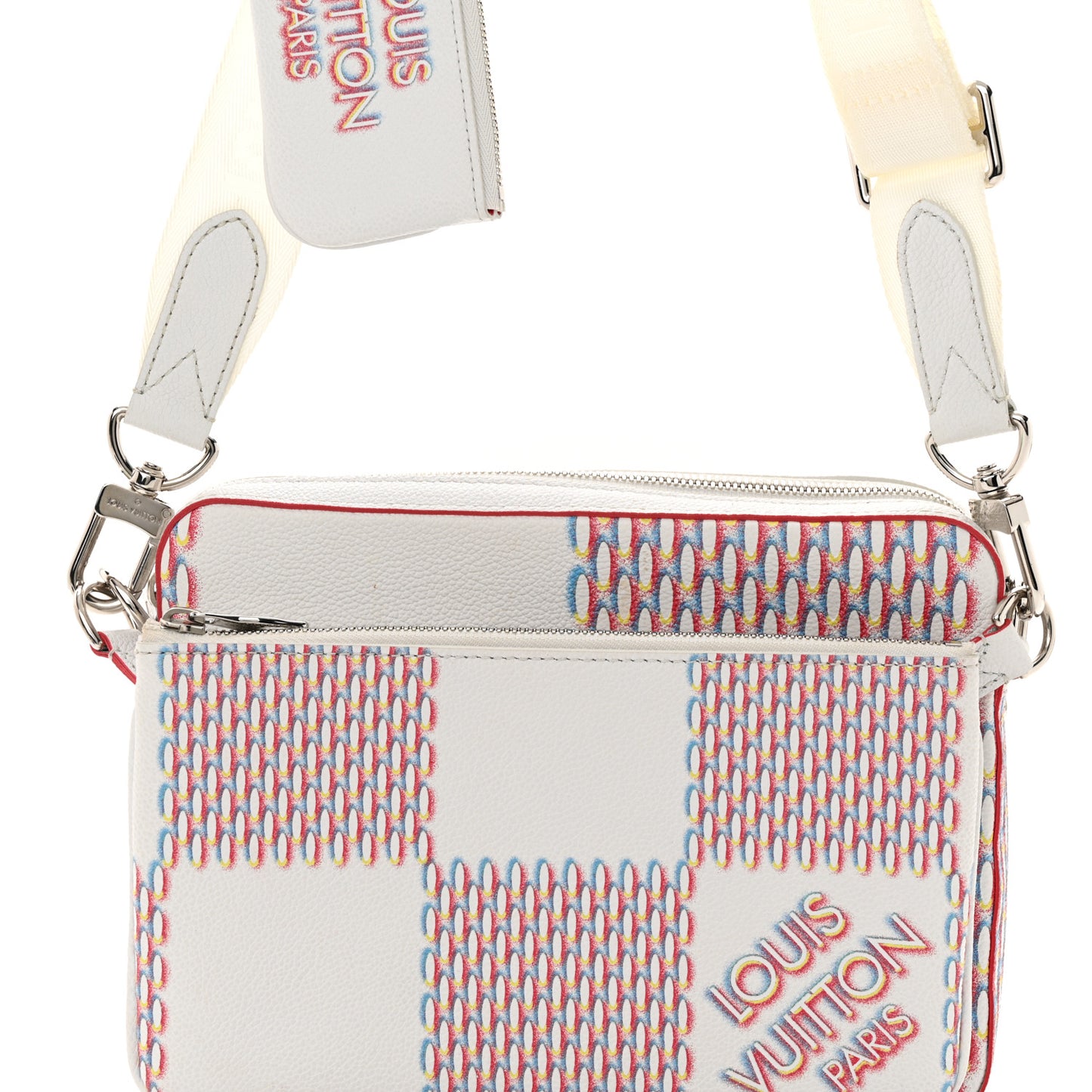 Cowhide Damier Spray Trio Messenger Bag White