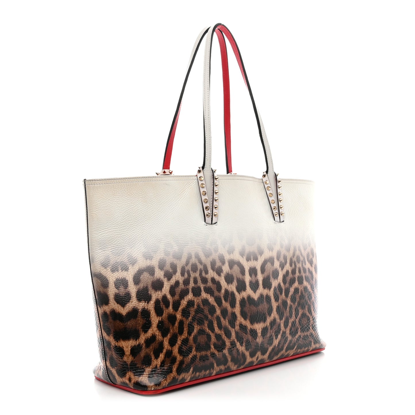 CHRISTIAN LOUBOUTIN Calfskin Degrade Leopard Print Spikes East West Cabata Tote White Multi