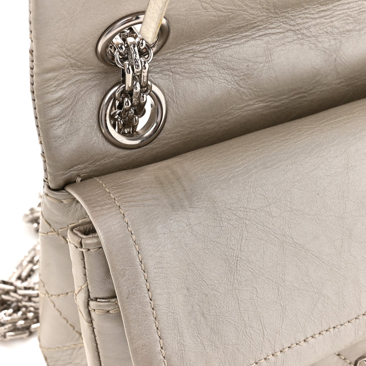 Metallic Aged Calfskin Quilted 2.55 Reissue Mini Flap Light Gold