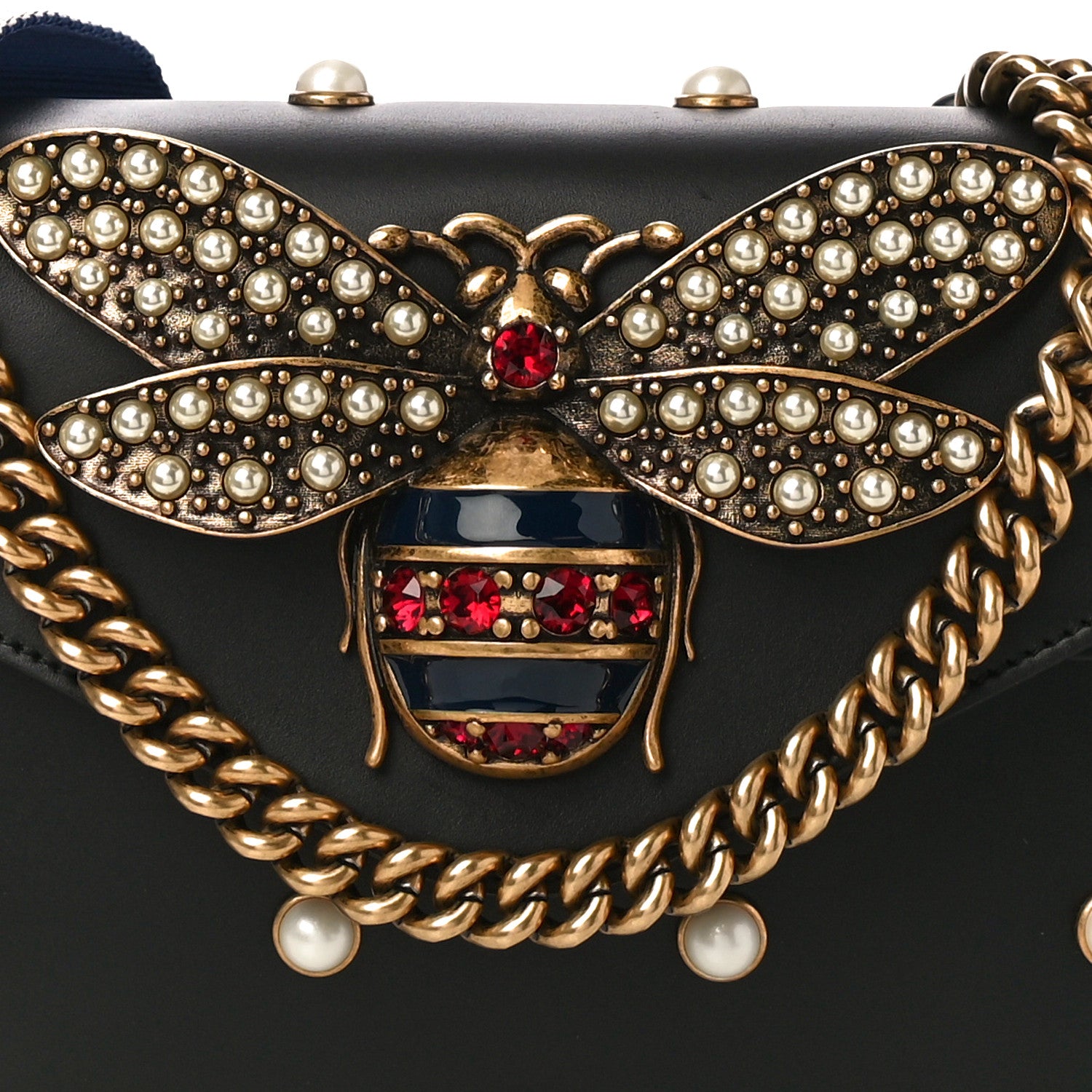 Gucci Nappa Pearl Studded Mini Queen Margaret Broadway Shoulder Bag Black 9 of 11