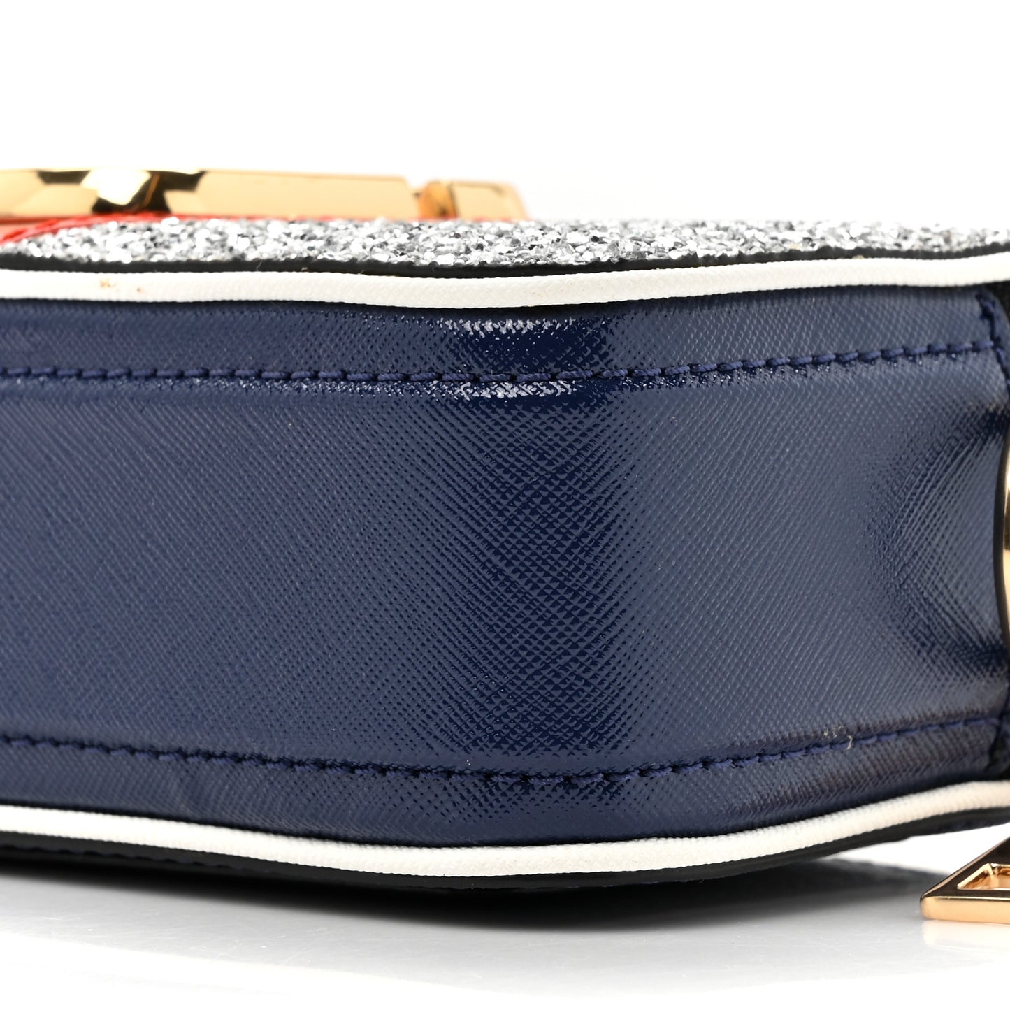 Glitter Calfskin Snake Embossed Snapshot Camera Bag Navy Silver Red