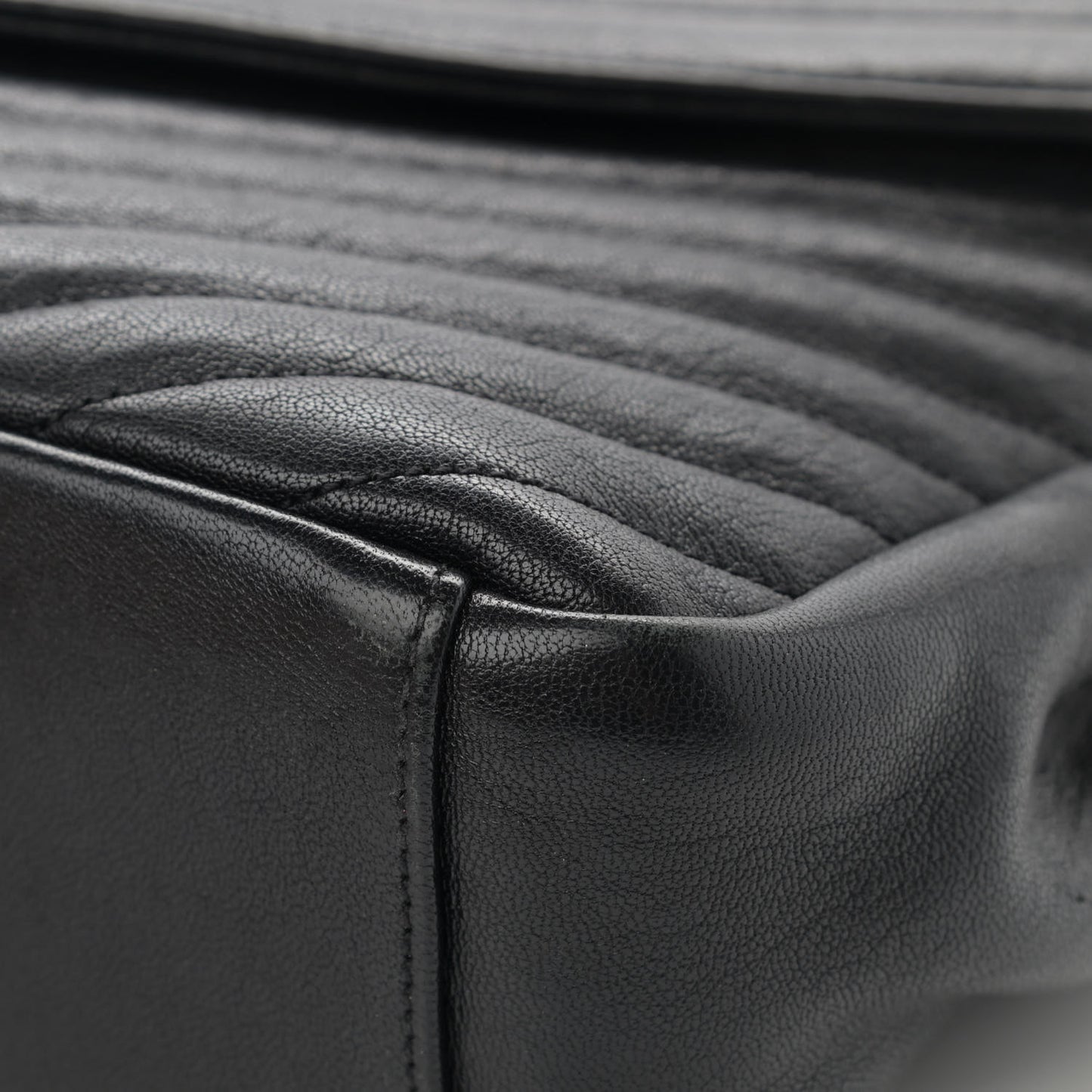 Sheepskin Matelasse Chevron Monogram Large College Satchel Black