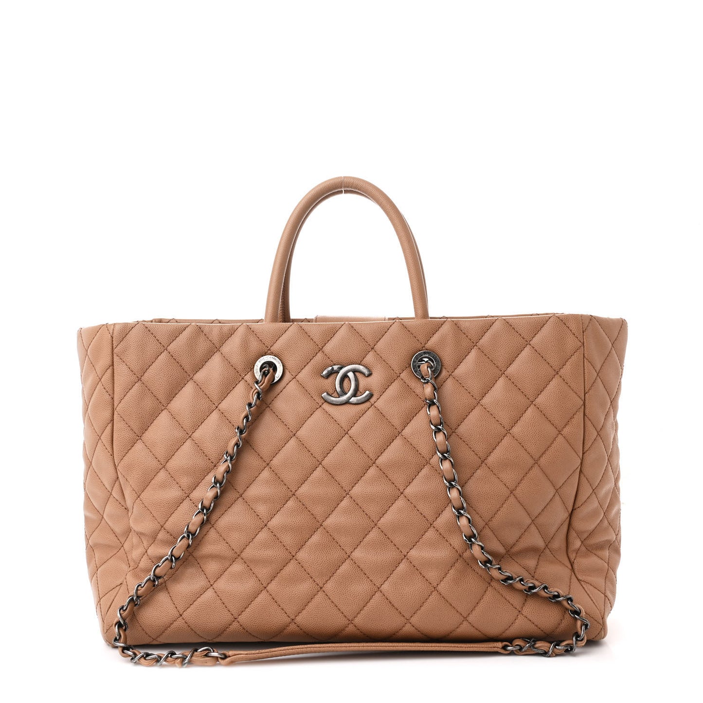 Caviar Quilted Large Coco Handle Shopping Tote Beige