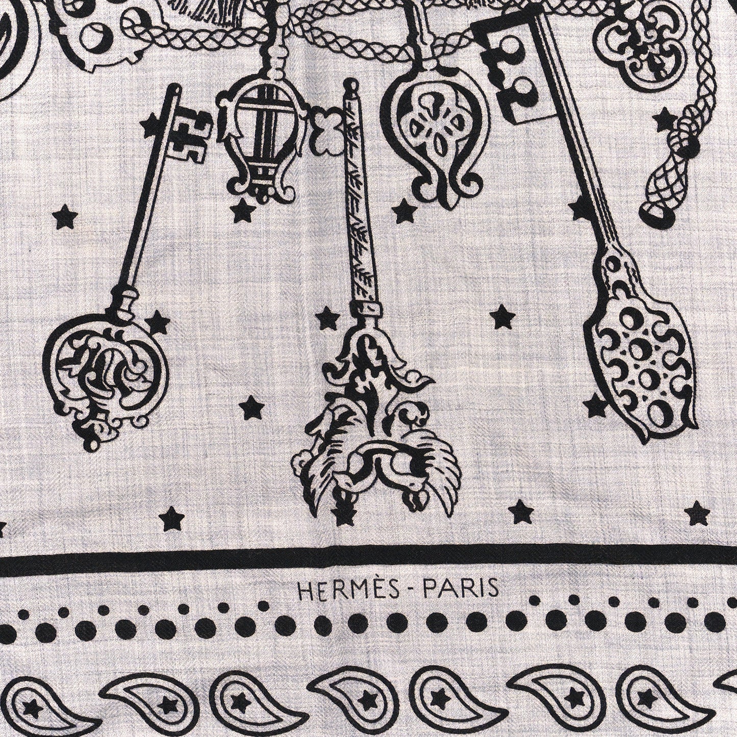 Cashmere Silk Les Cles Bandana Shawl 140 Gris Chine Black