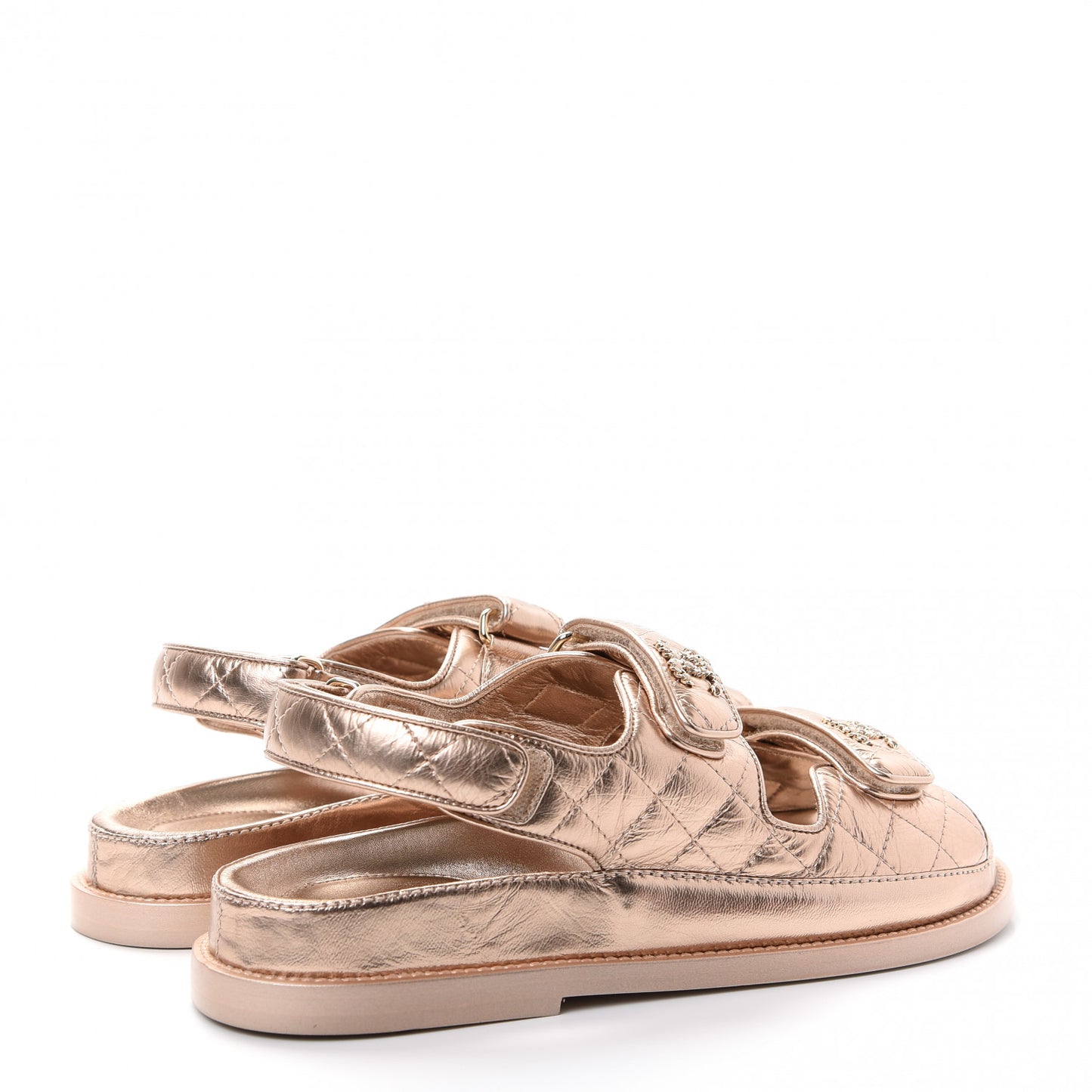 Iridescent Lambskin Velcro Dad Sandals 38 Light Bronze