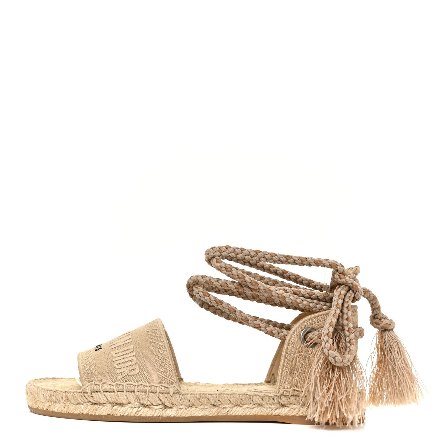 Canvas Embroidered Granville Ankle Tie Espadrille Flat Sandals 36 Cream