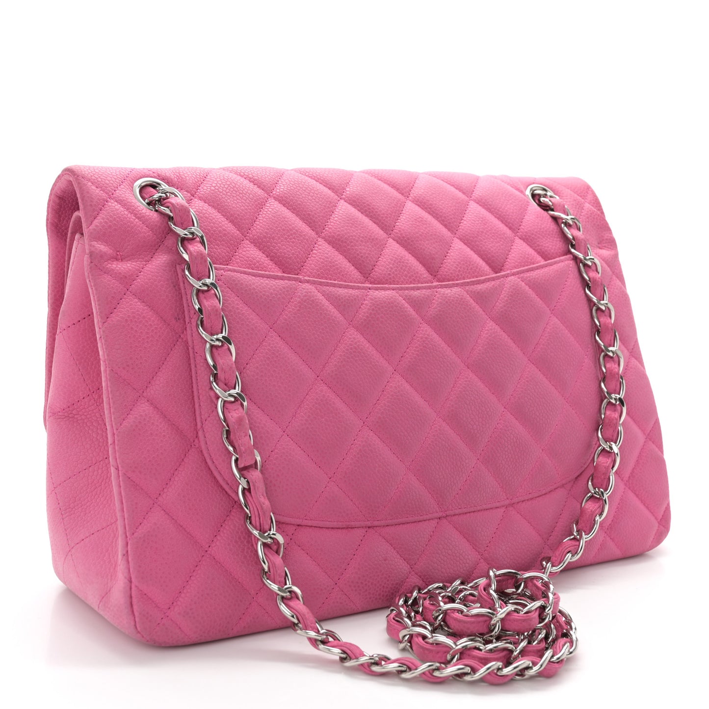 Iridescent Caviar Quilted Jumbo Double Flap Pink