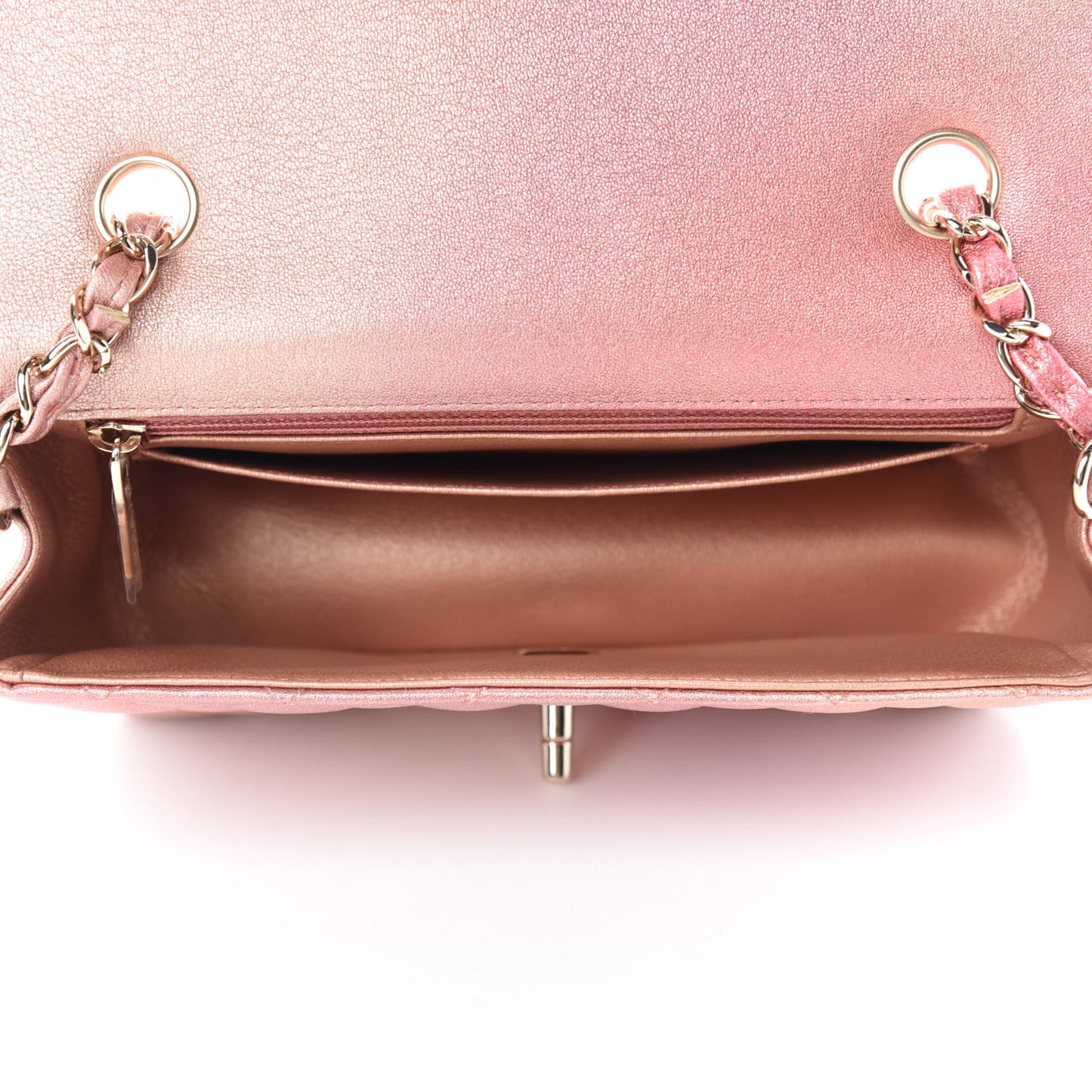 Metallic Lambskin Quilted Ombre Mini Rectangular Flap Pink