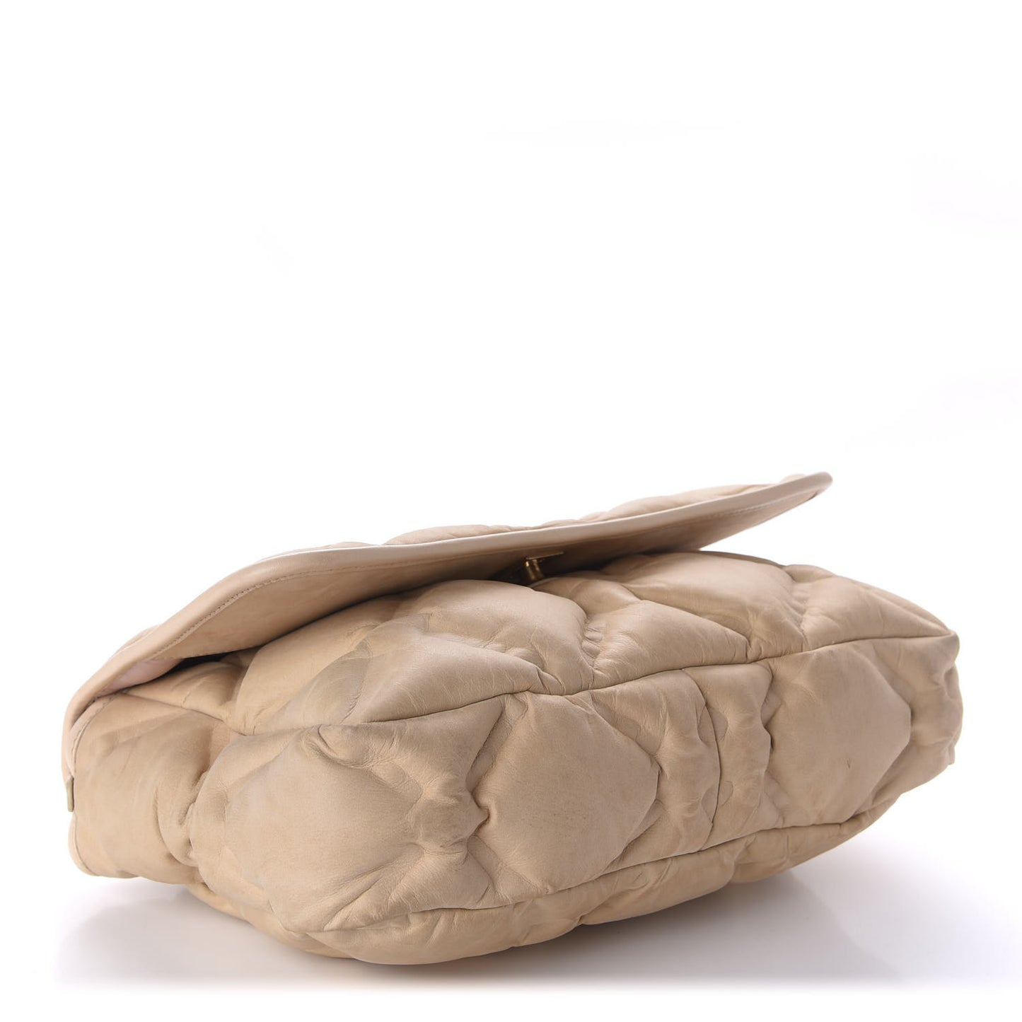 Iridescent Calfskin Quilted Small Chesterfield Flap Light Beige