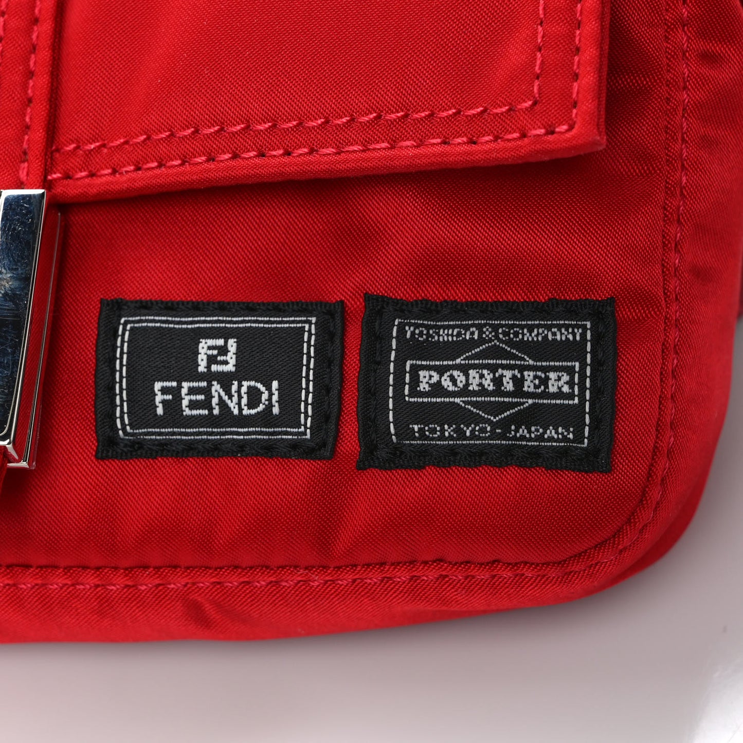X PORTER Nylon Cuoio Roma Mini Phone Baguette Belt Bag Cardinale Fuoco