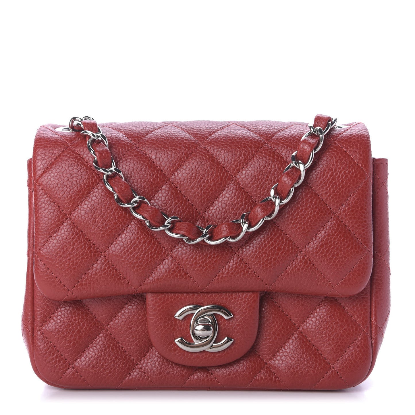 Caviar Quilted Mini Square Flap Red