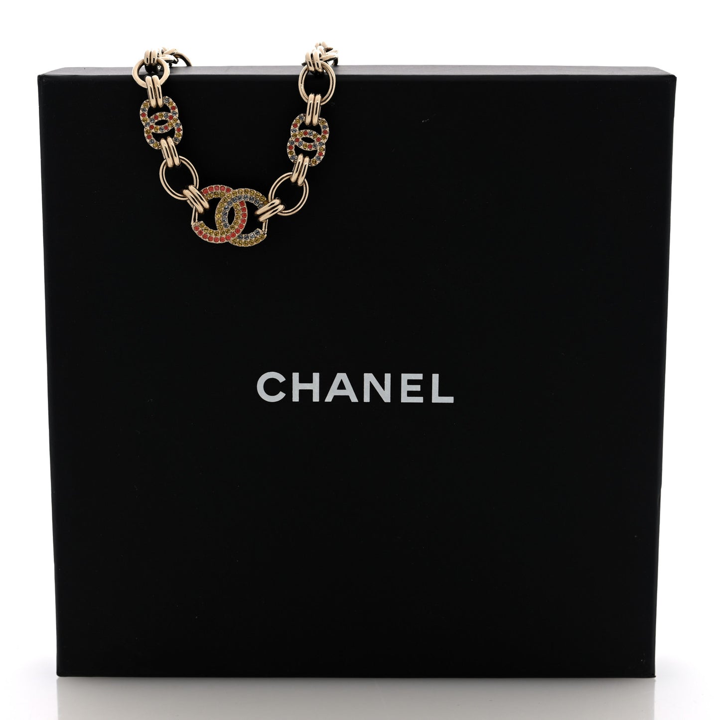 Crystal Chain CC Choker Necklace Gold Multicolor