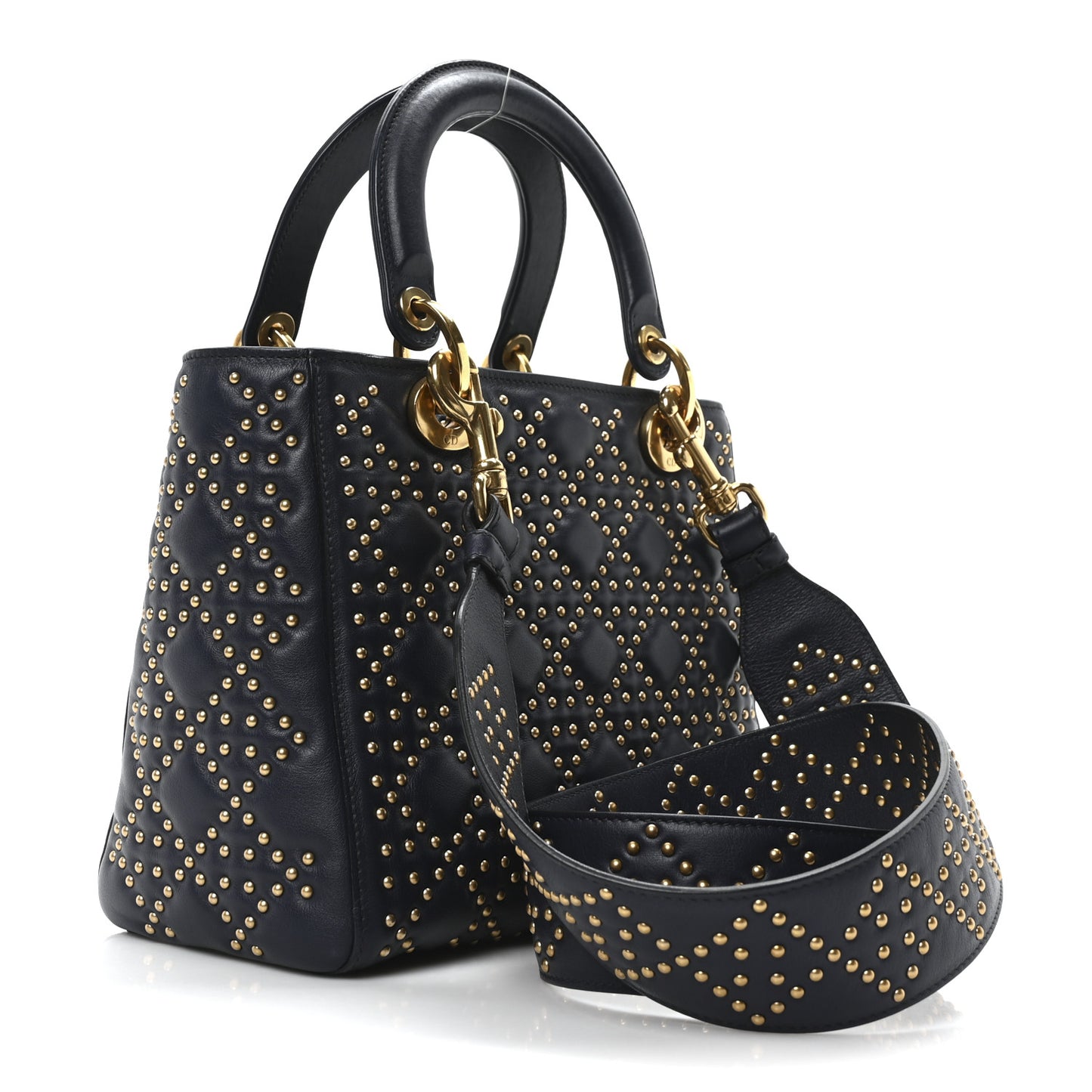 Calfskin Cannage Studded Medium Supple Lady Dior Navy