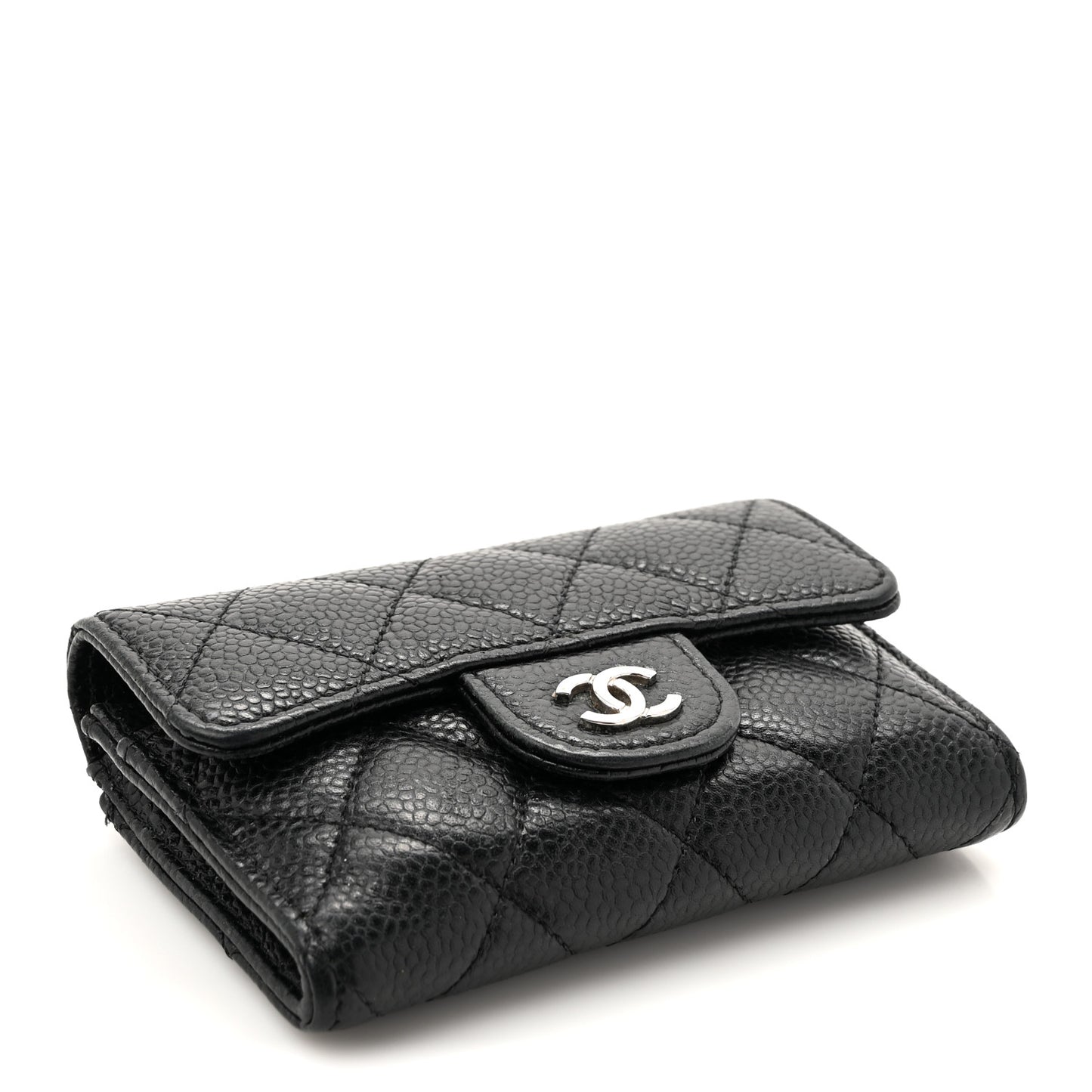 Caviar Quilted Flap Card Holder Wallet Black