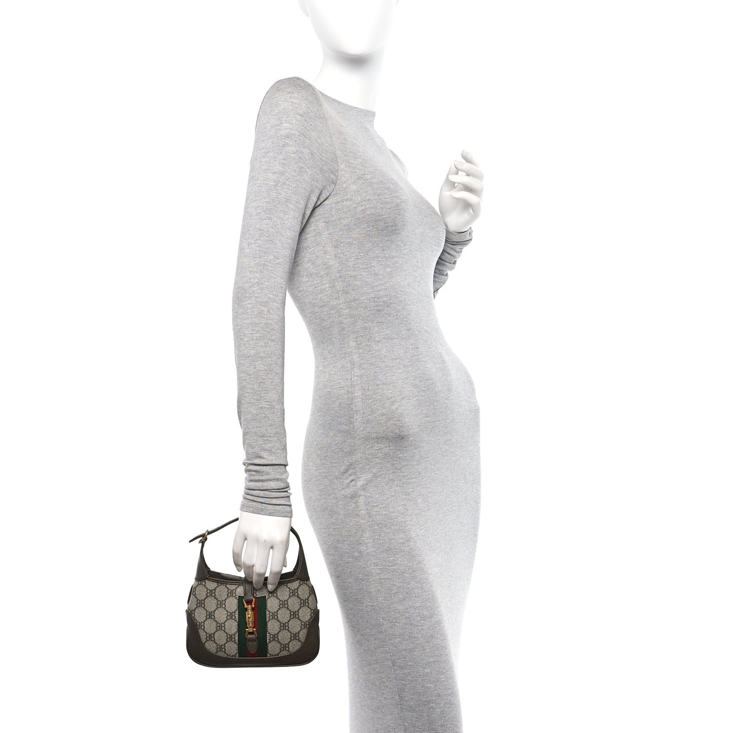 X BALENCIAGA BB Supreme Monogram Calfskin Web Mini Jackie 1961 Hobo Beige Ebony