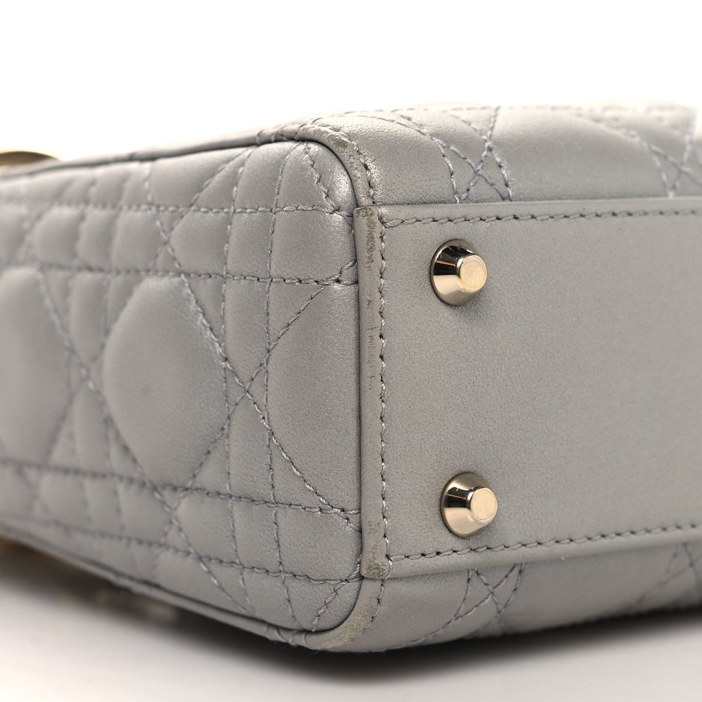 Metallic Lambskin Cannage Mini Lady Dior Grey