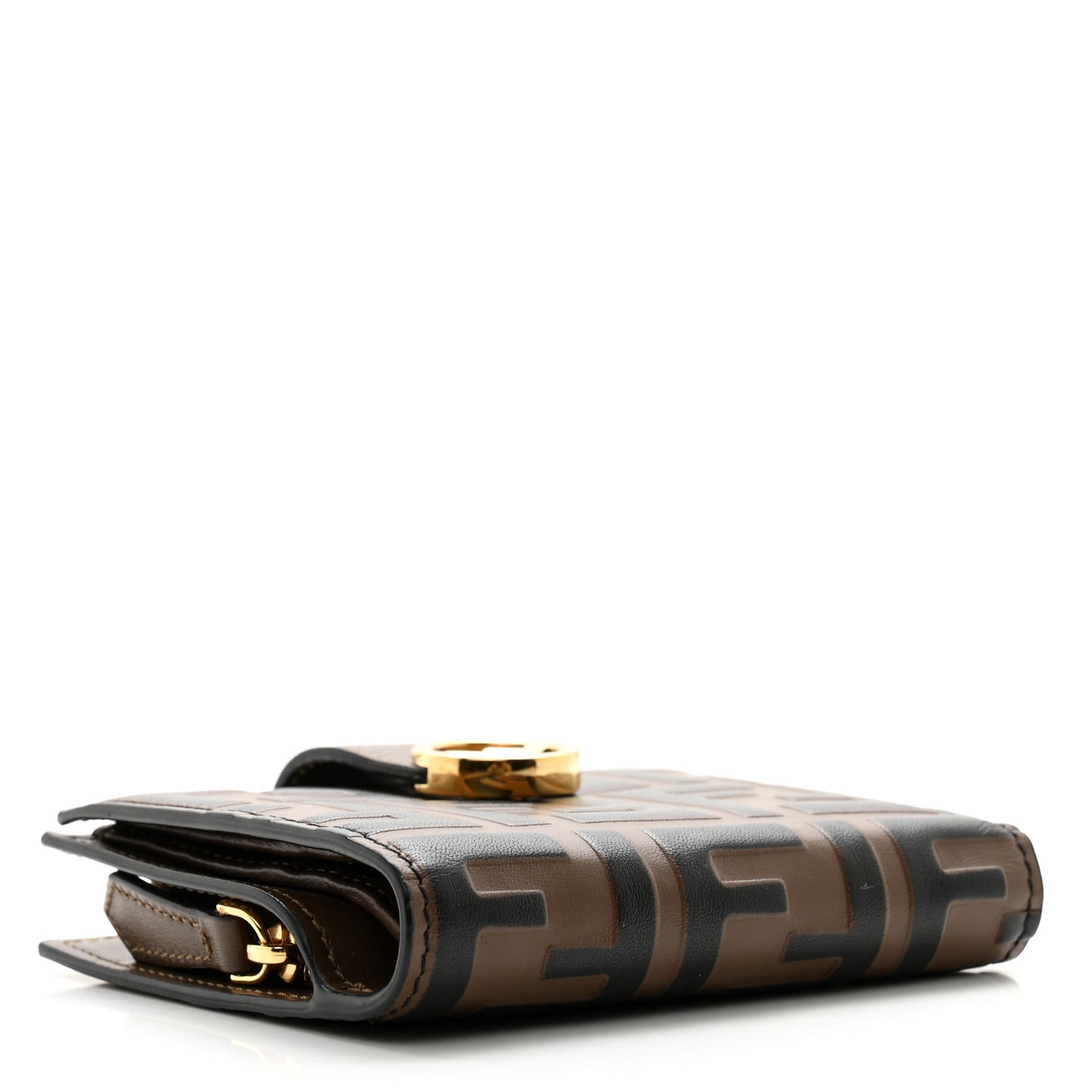 Vitello Soft F is Fendi Bi-Color FF 1974 Embossed Compact Wallet Maya Black