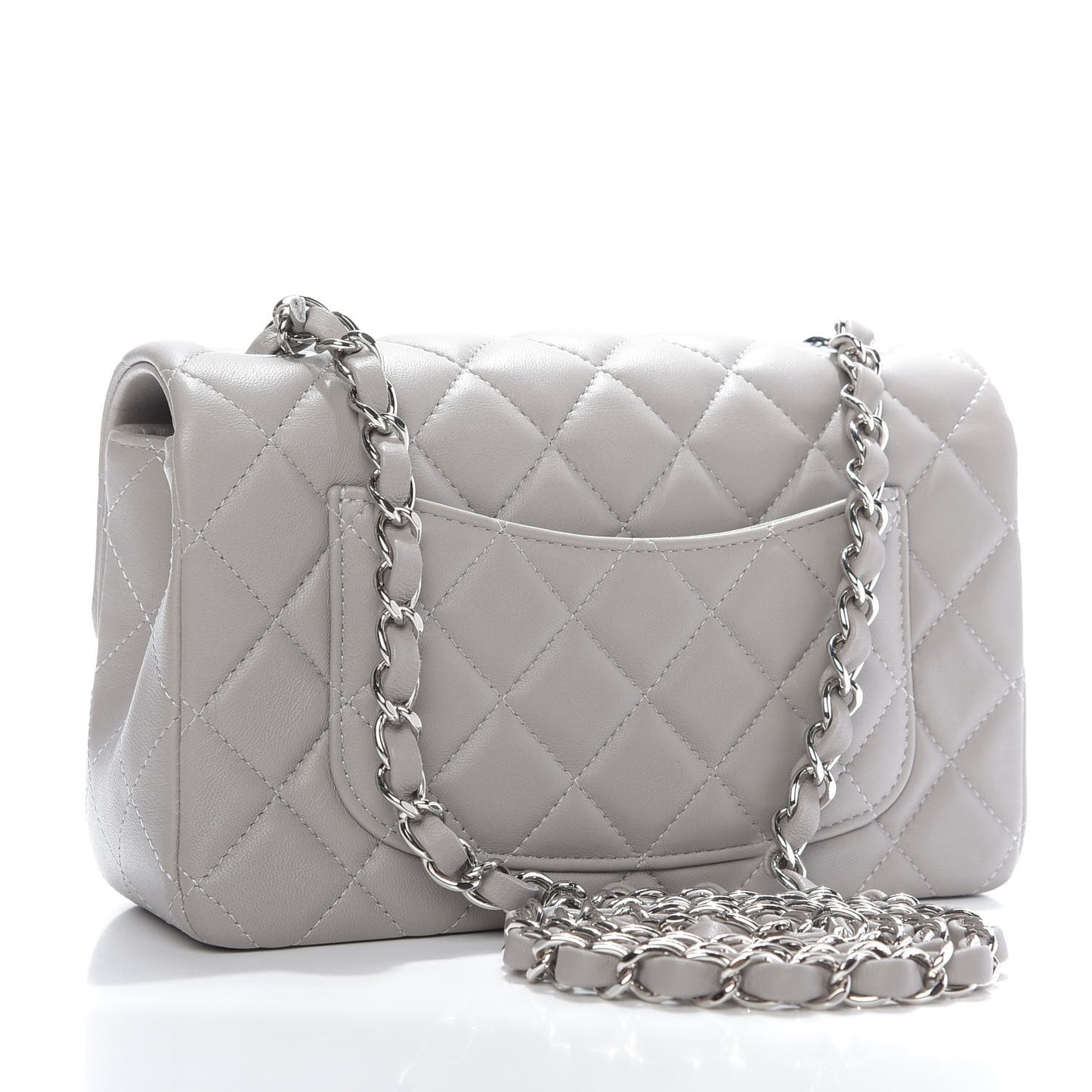 Lambskin Quilted Mini Rectangular Flap Grey