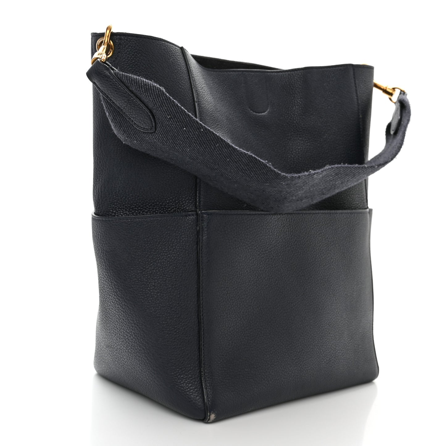 Soft Grained Calfskin Sangle Bucket Bag Navy Blue