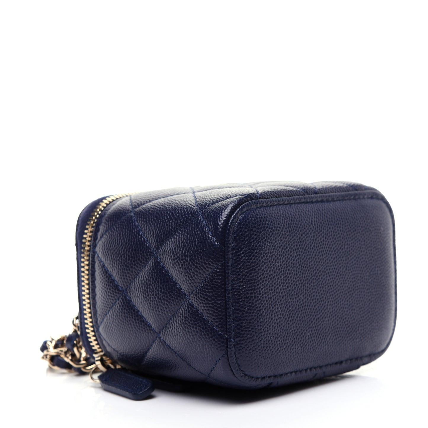 Caviar Quilted Mini Vanity Case With Chain Navy Blue