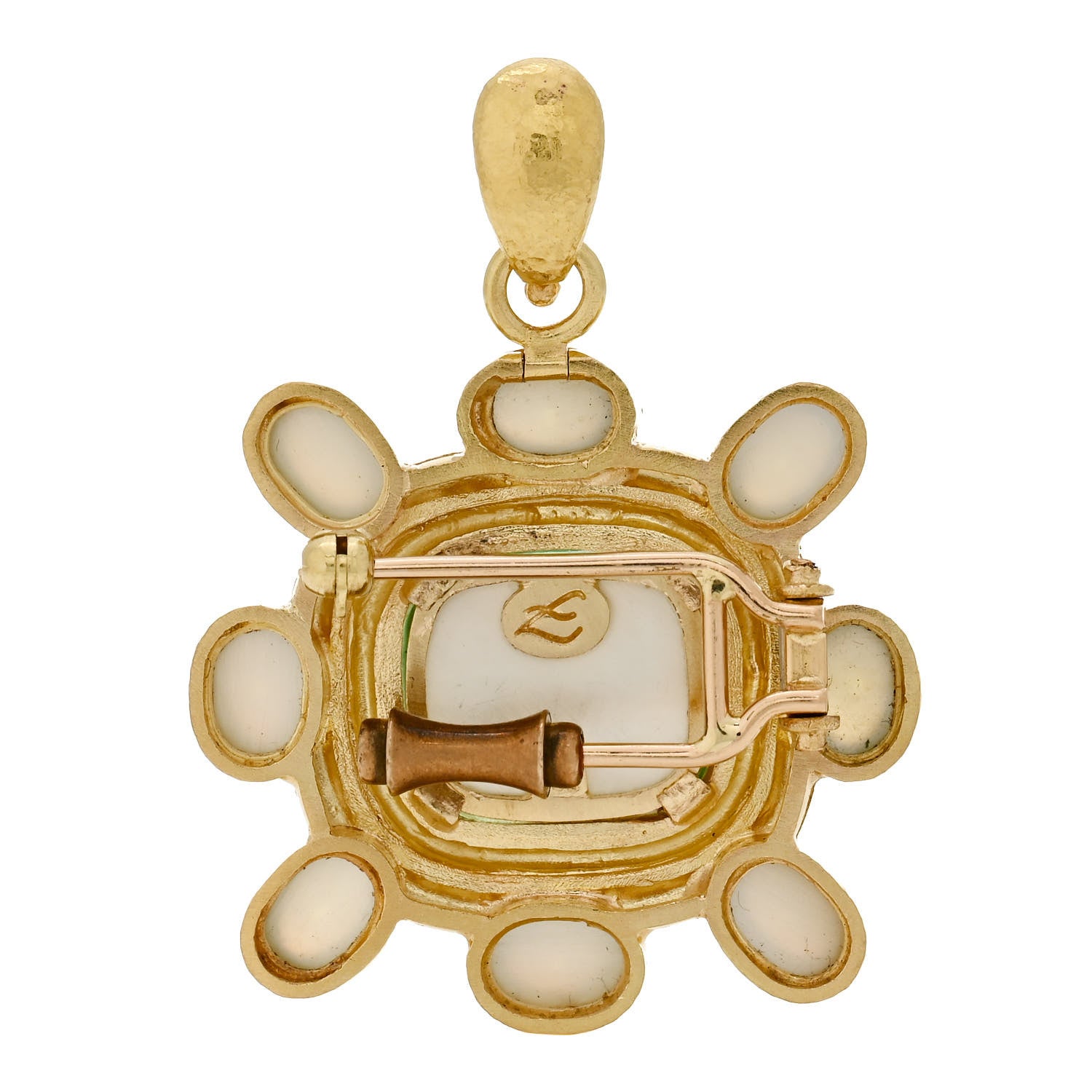 Elizabeth Locke 18K Yellow Gold Peridot Venetian Glass Intaglio Brooch Pin Green 3 of 4