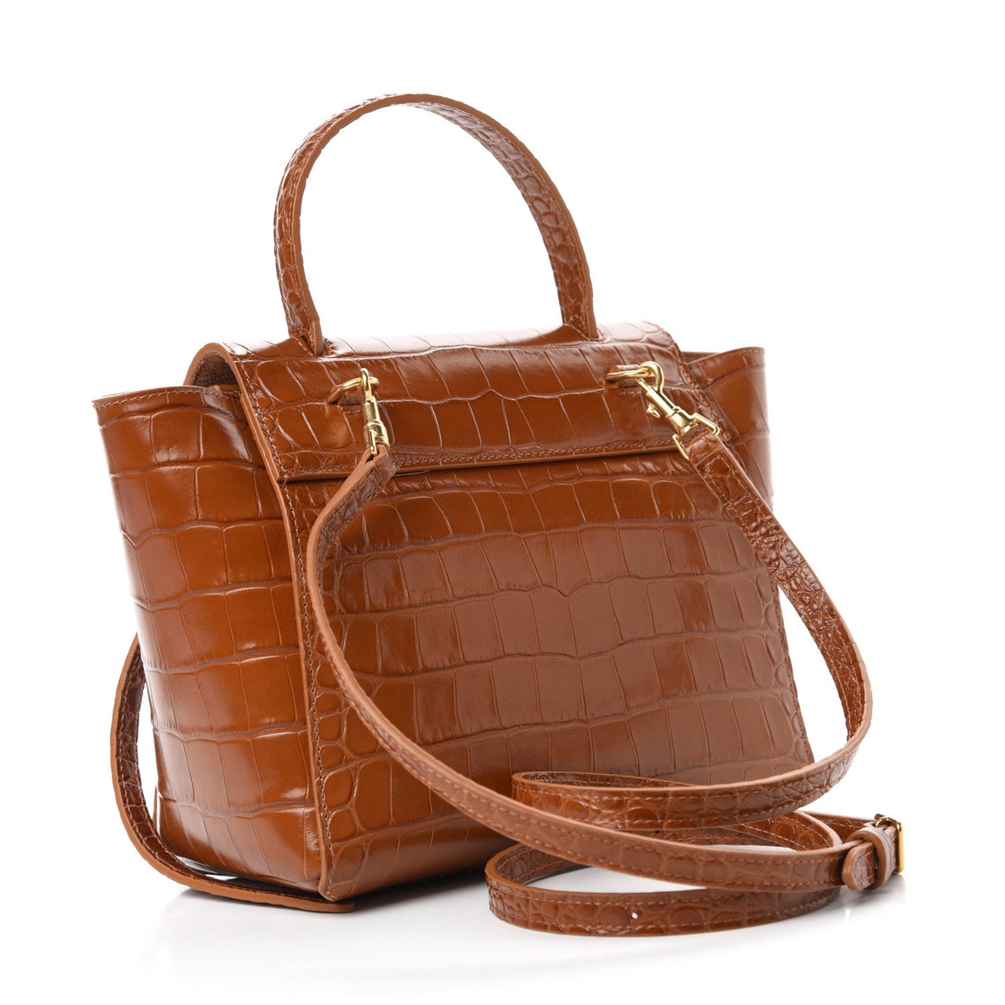 Calfskin Crocodile Embossed Nano Belt Bag Camel