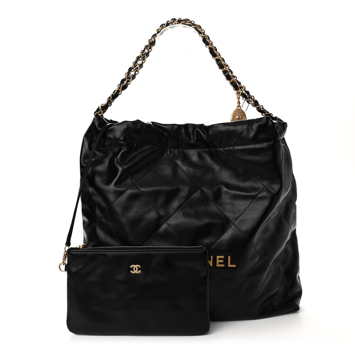 Shiny Calfskin Quilted Chanel 22 Black