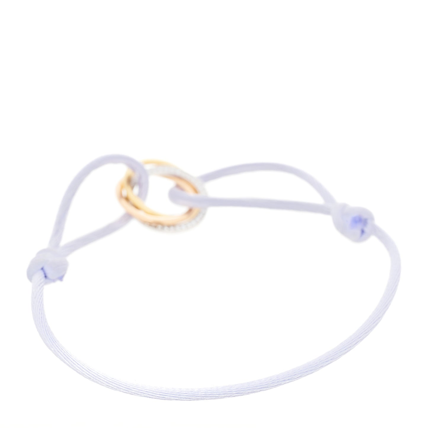 18K White Yellow Pink Gold Diamond Trinity Cord Bracelet Lilac