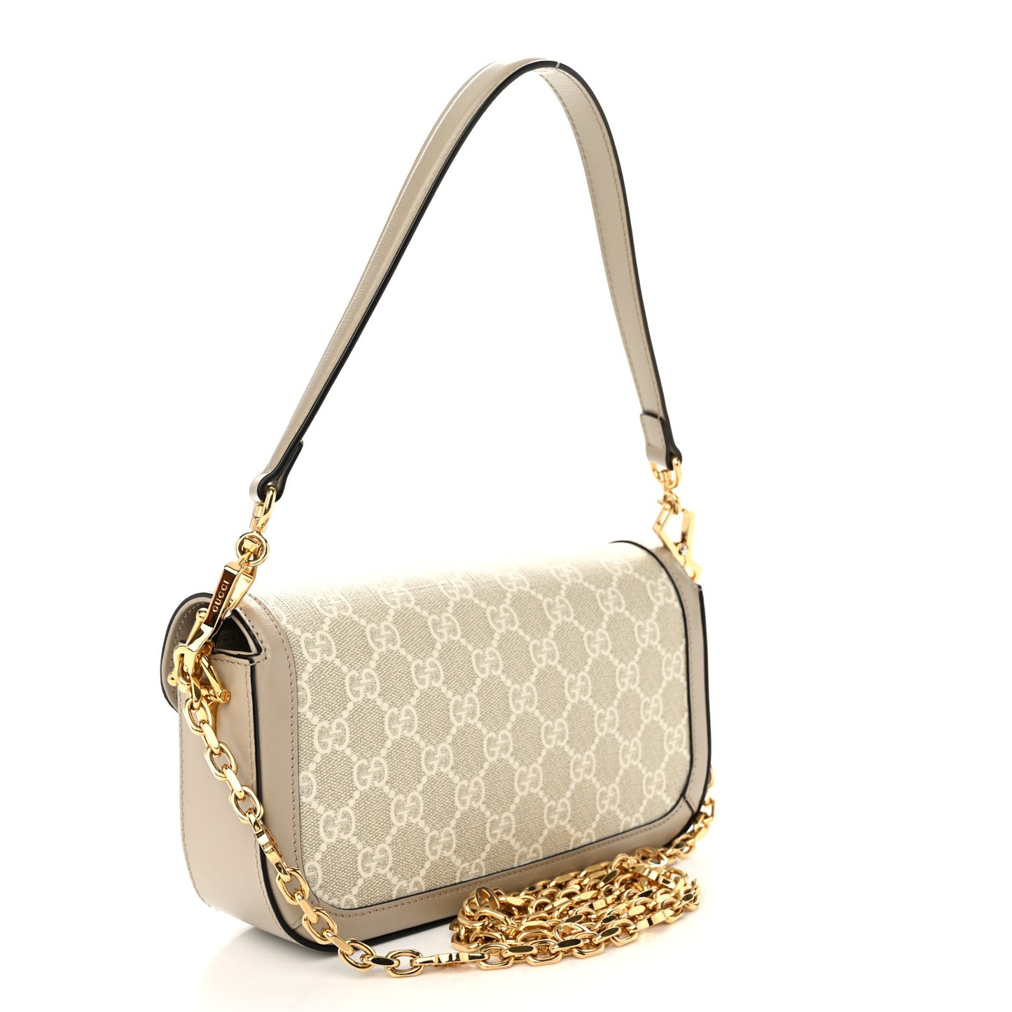 GG Supreme Monogram Small Horsebit 1955 Chain Shoulder Bag Beige Mystic White