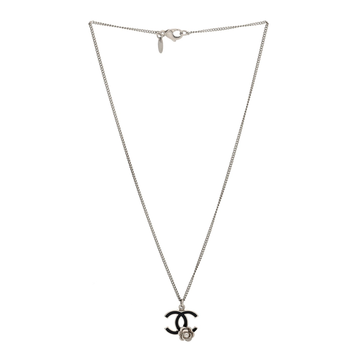 Enamel CC Camelia Necklace Silver Black