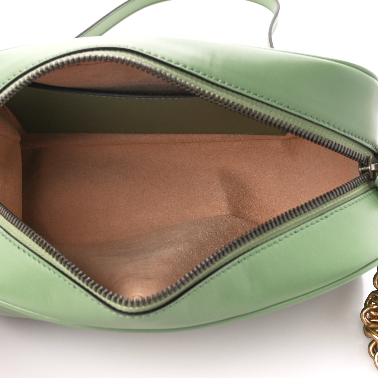 Calfskin Matelasse Chevron Small GG Marmont Chain Shoulder Bag Salamander Green