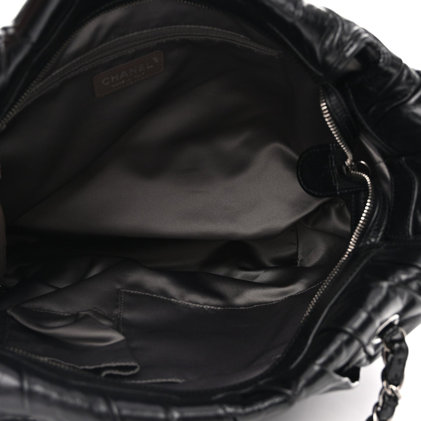Glazed Calfskin Large Twisted Tote Black