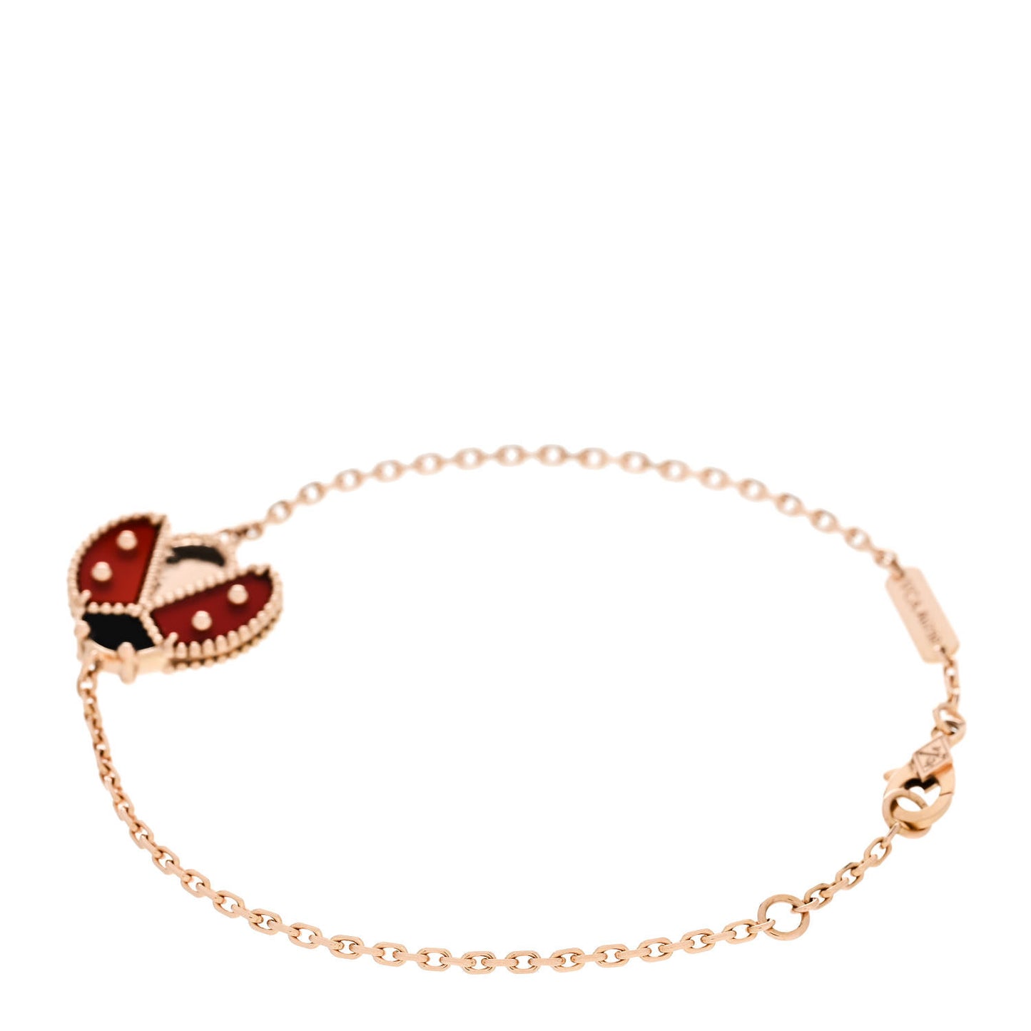 18K Rose Gold Carnelian Onyx Lucky Spring Open Wing Lady Bug Bracelet