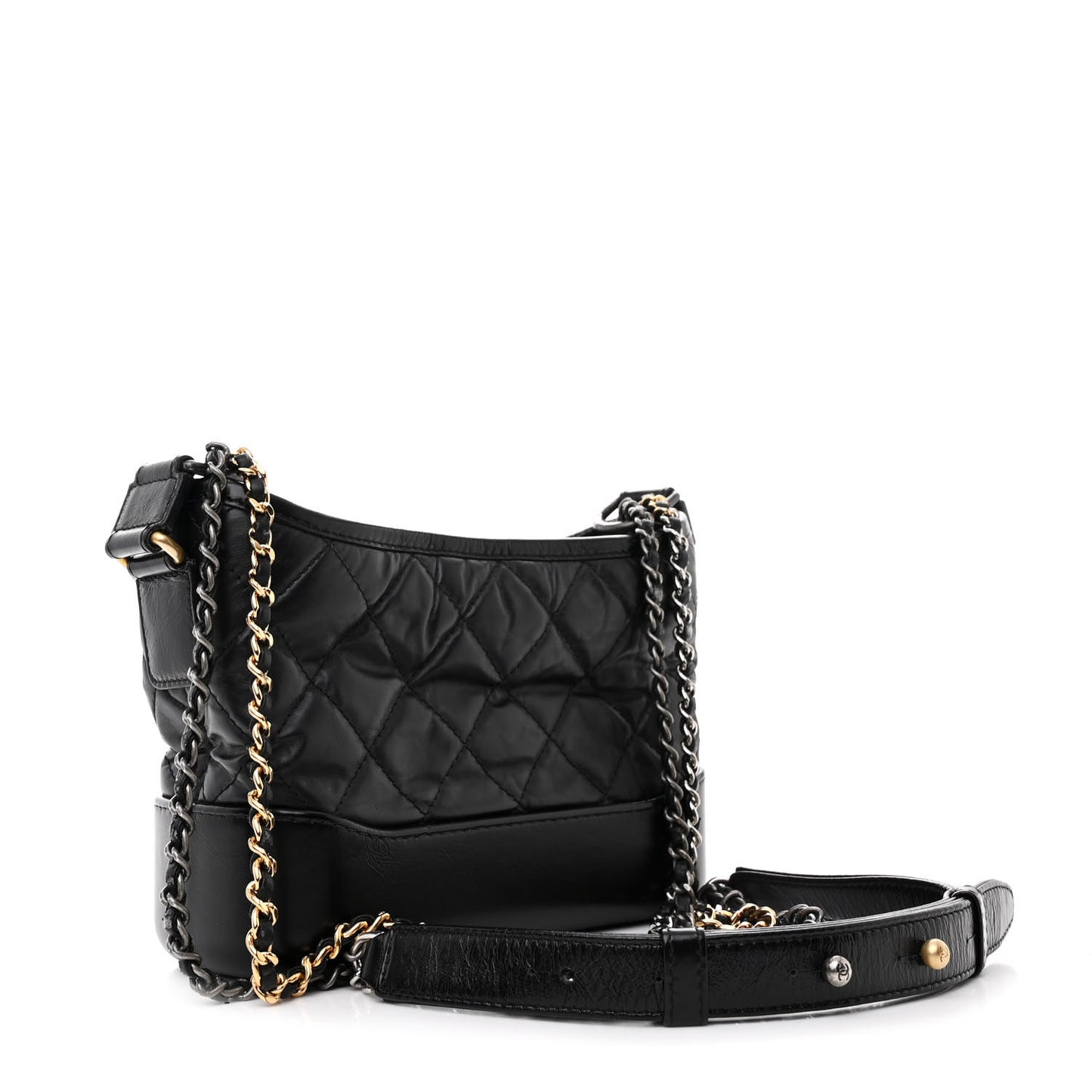 Aged Calfskin Quilted Small Gabrielle Hobo Black
