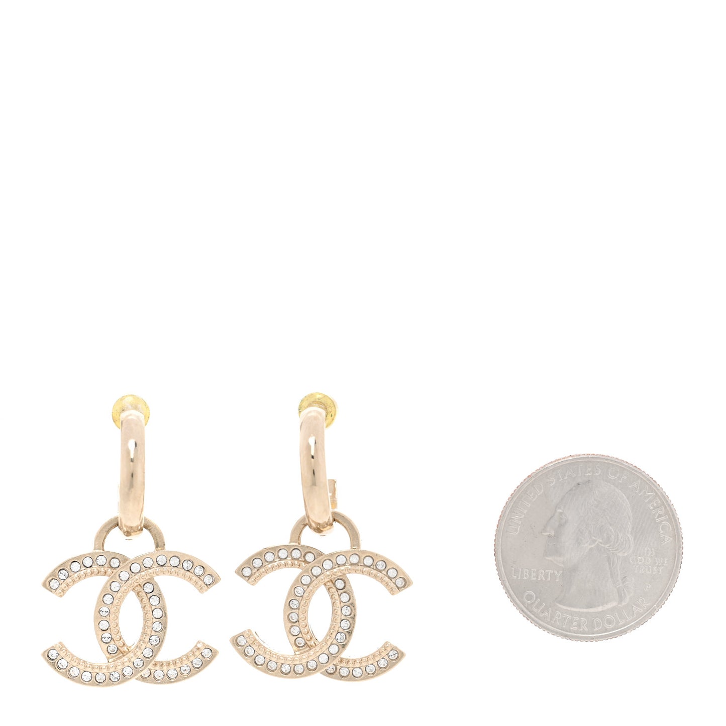 Metal Crystal Studded CC Hoop Drop Earrings Gold