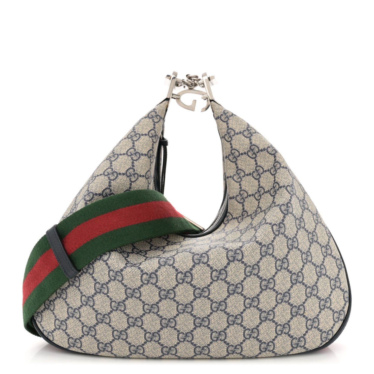 GG Supreme Monogram Textured Calfskin Web Large Attache Shoulder Bag Beige Blue