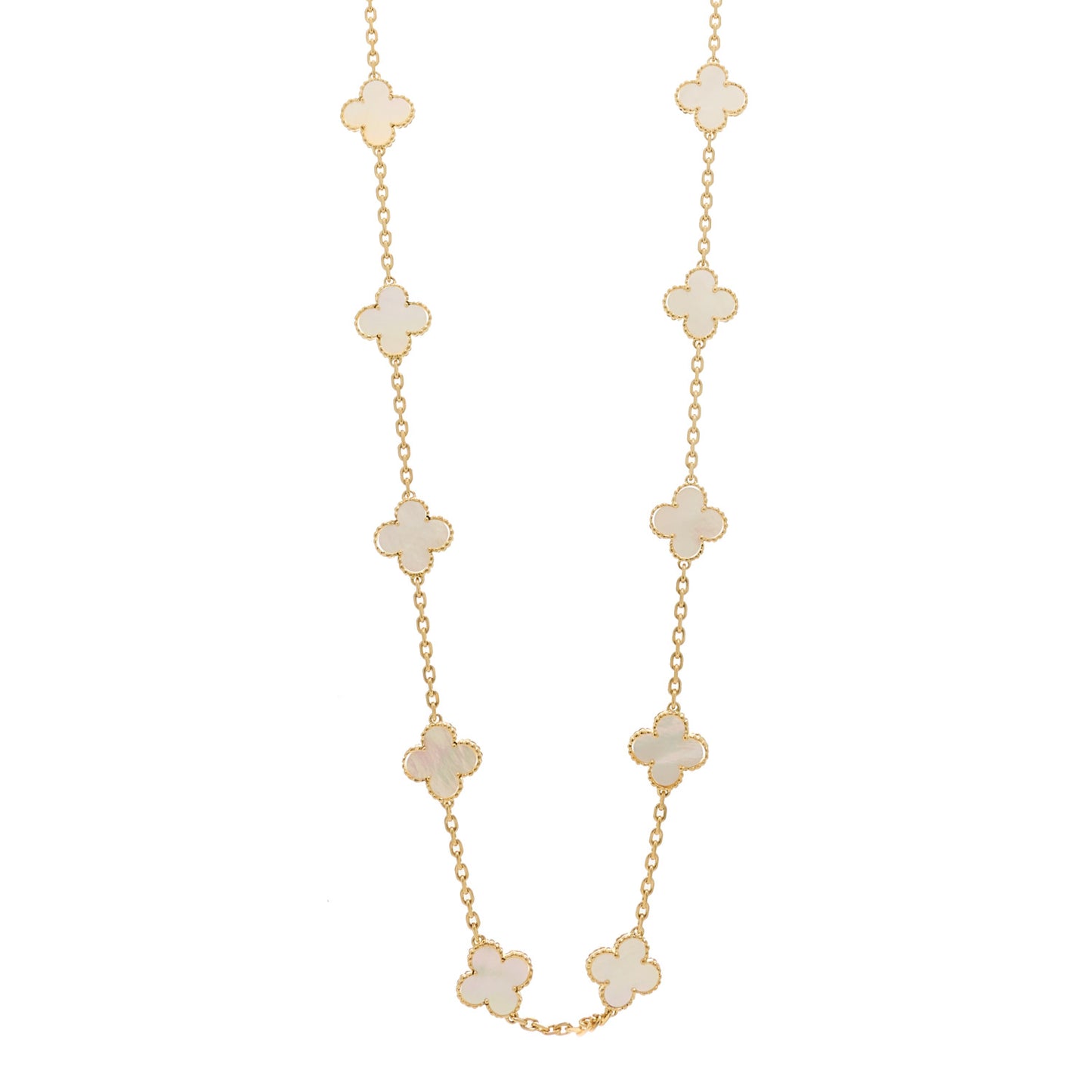 18K Yellow Gold Mother of Pearl 20 Motifs Vintage Alhambra Necklace