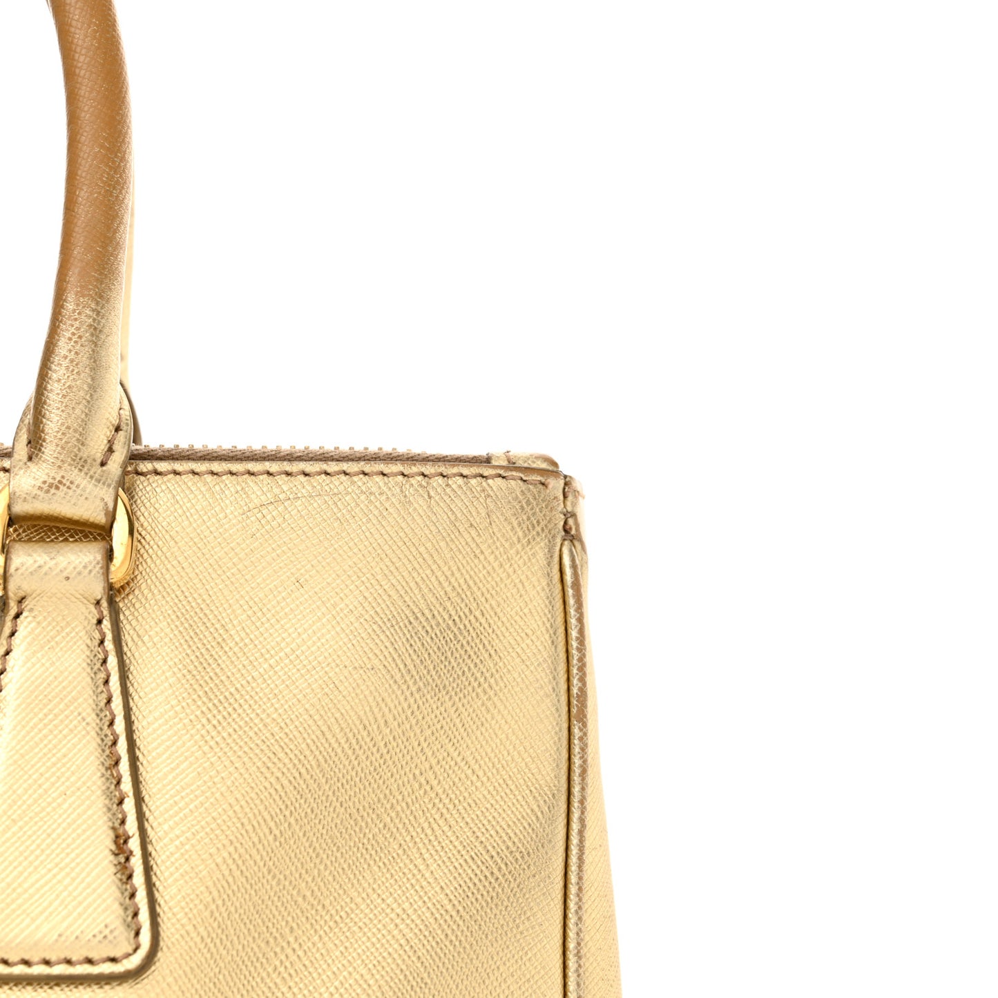 Metallic Saffiano Small Galleria Double Zip Tote Platino