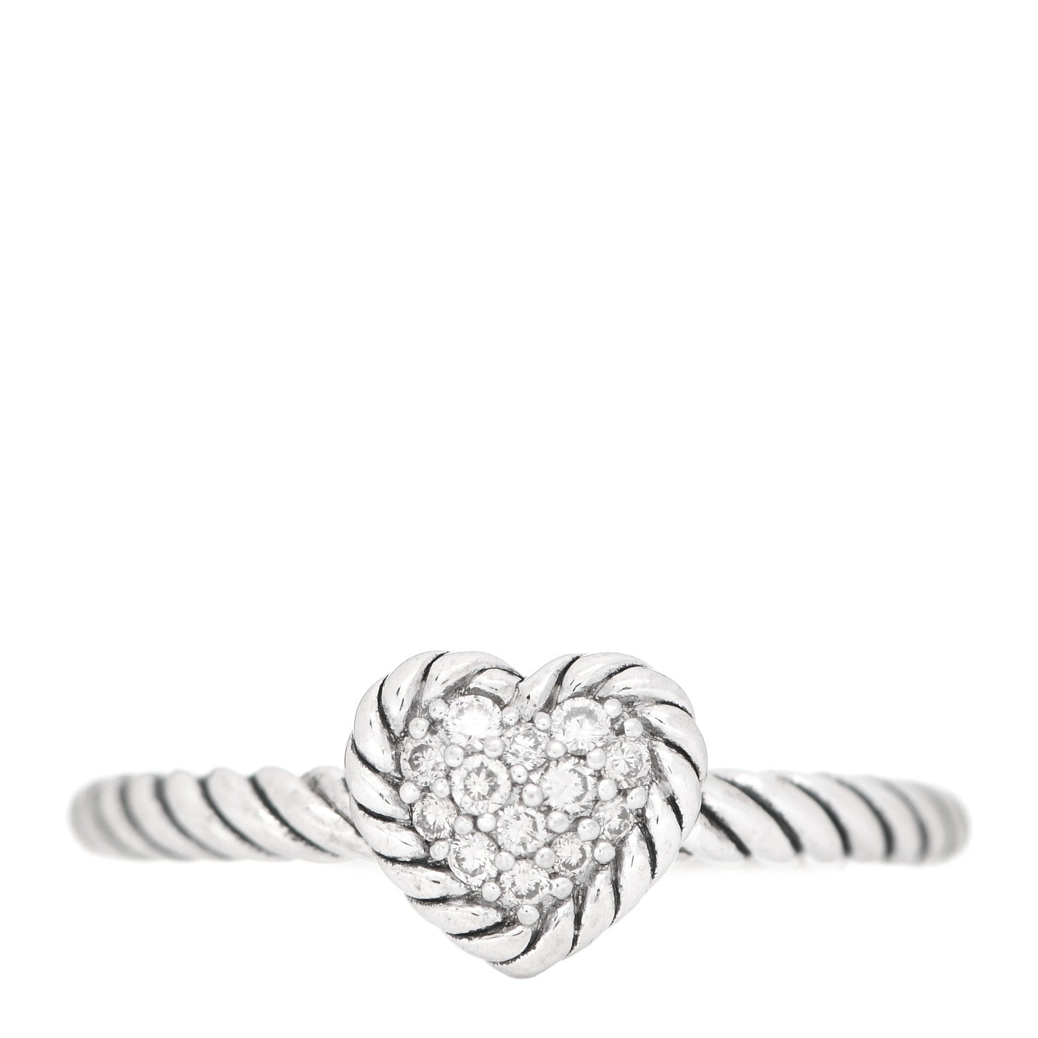 David Yurman Sterling Silver Diamond Cable Classics Heart Ring 52 6 1 of 5